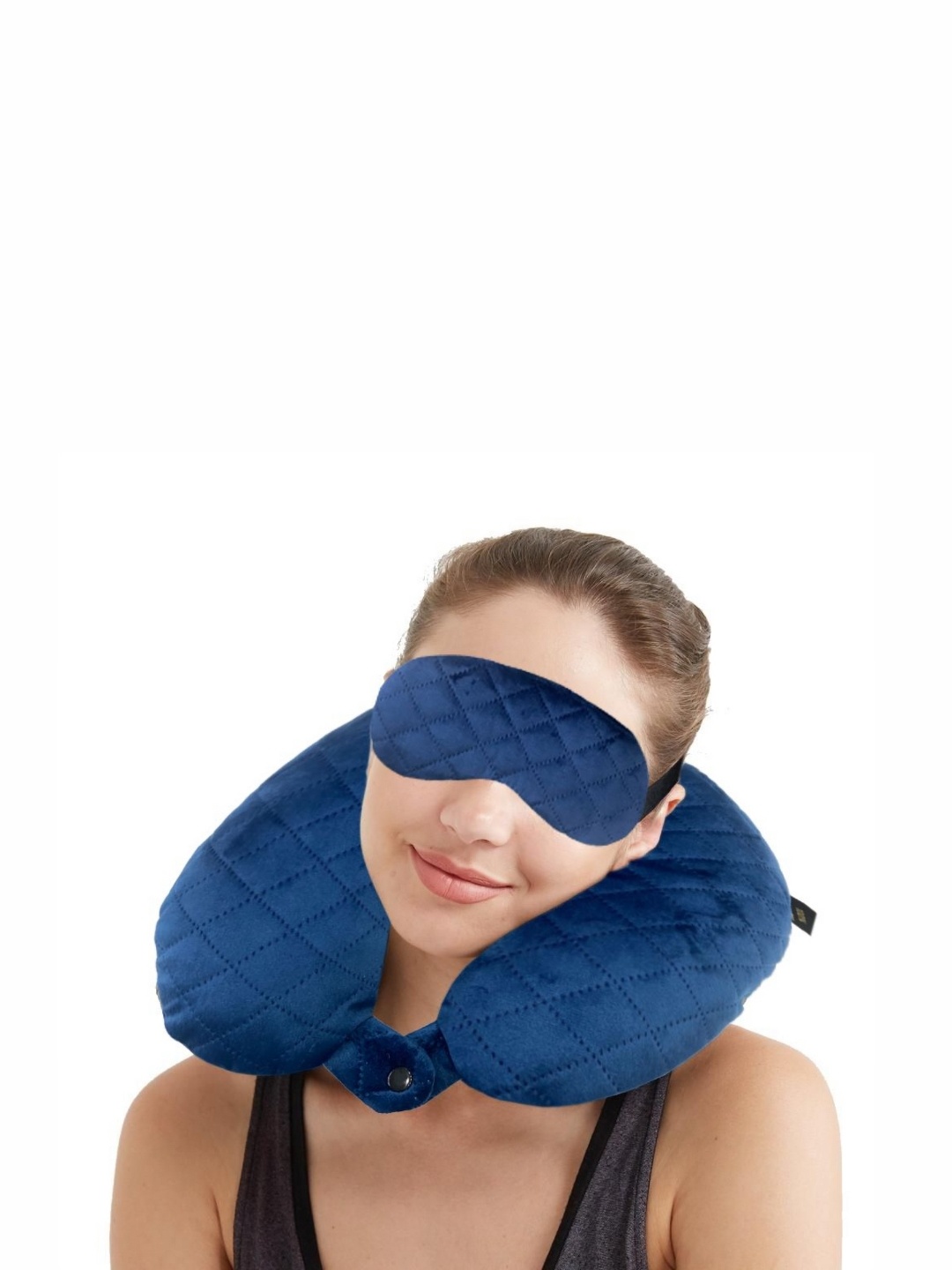 

Lushomes Navy Blue Set of 2 Faux Velvet Travel Pillow