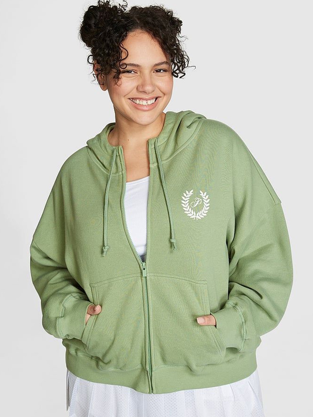 

Victoria's Secret Women Relaxed Full-Zip Hoodie Front-Open Sweatshirt, Green