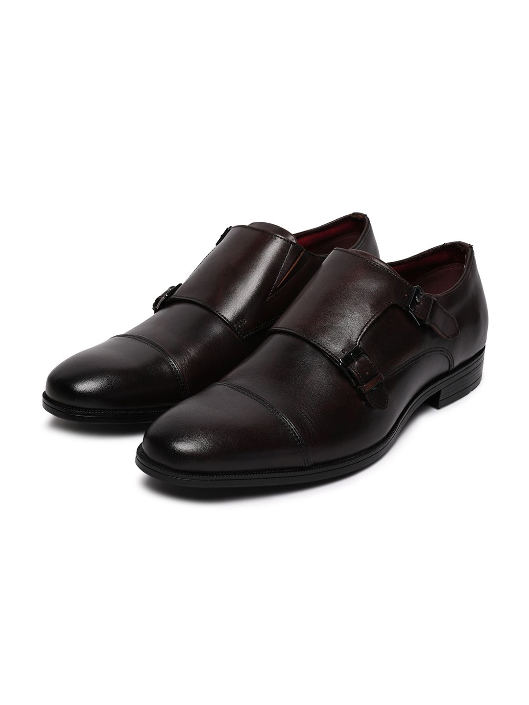 

ALDO Men Leather Formal Monk Shoes, Brown