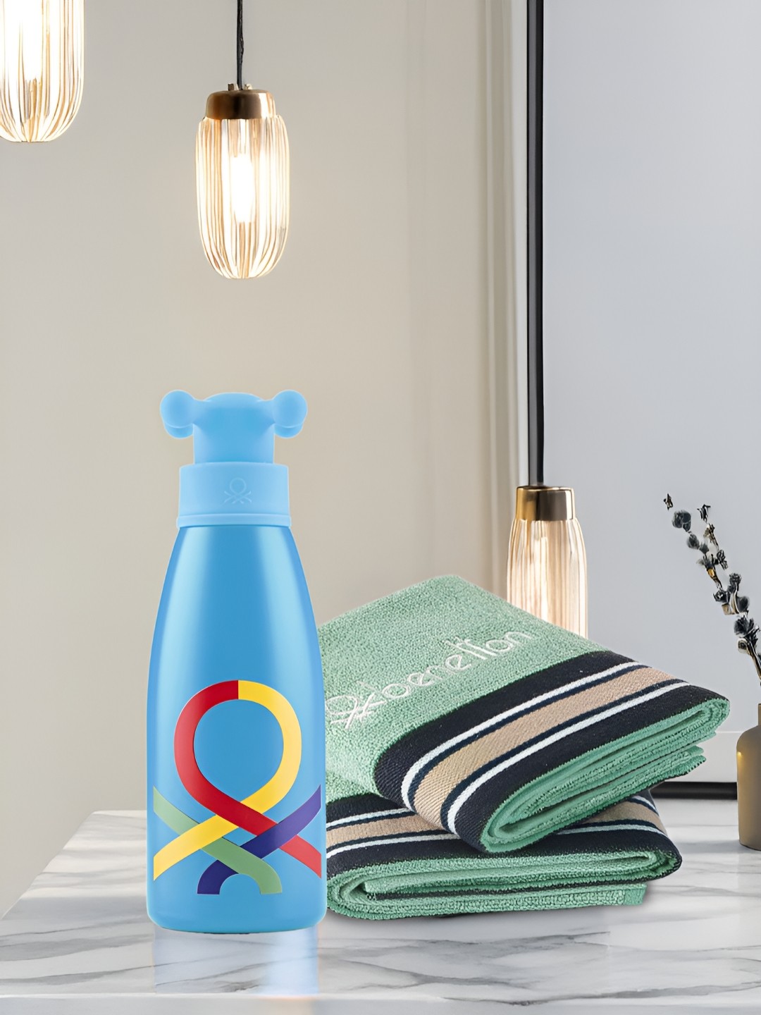 

United Colors of Benetton Blue & Green 3 Pcs Bottle & Hand Towels Gift Sets