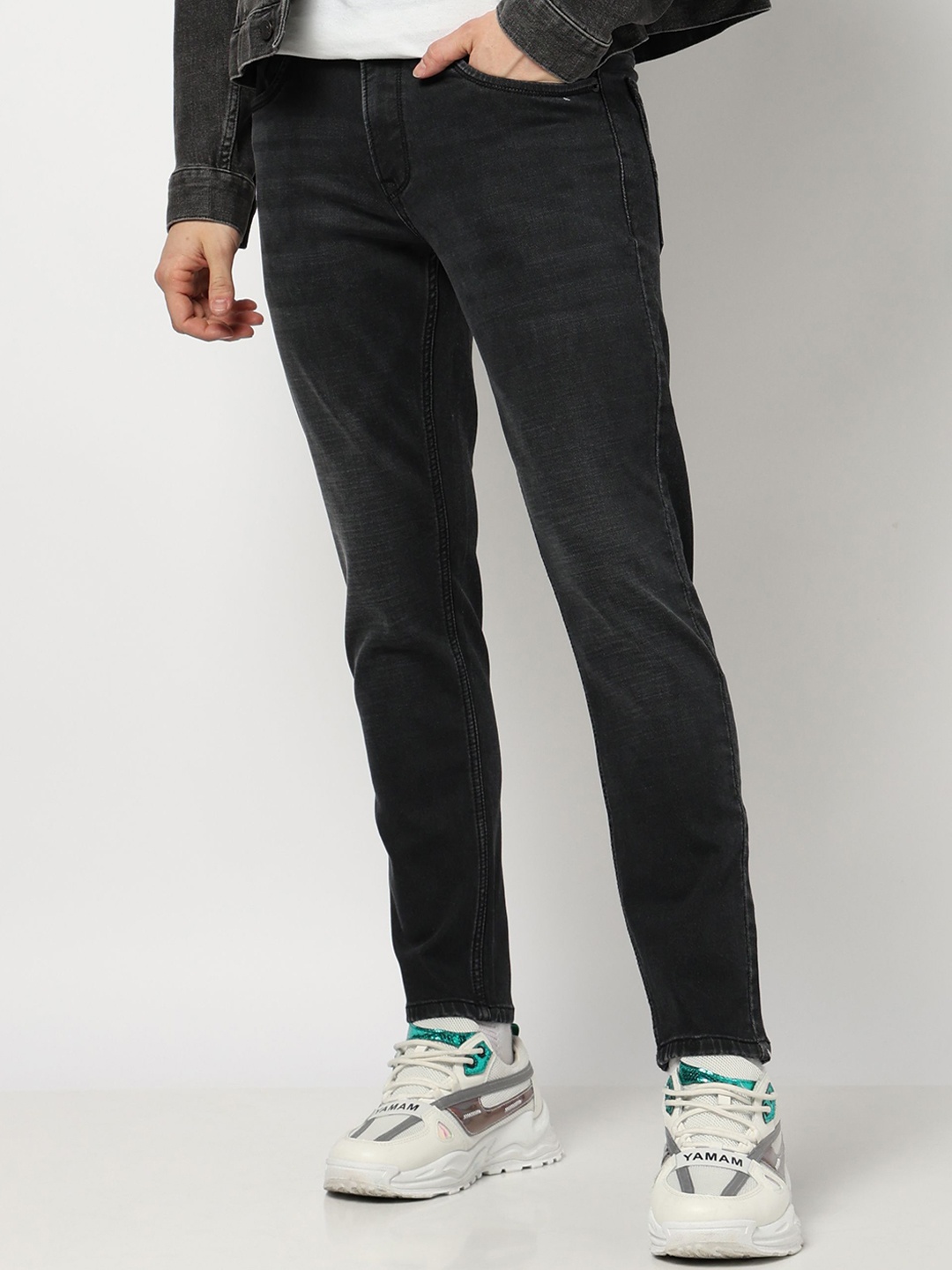 

Blue Buddha Men Comfort Stretchable Mid-Rise Jeans, Black