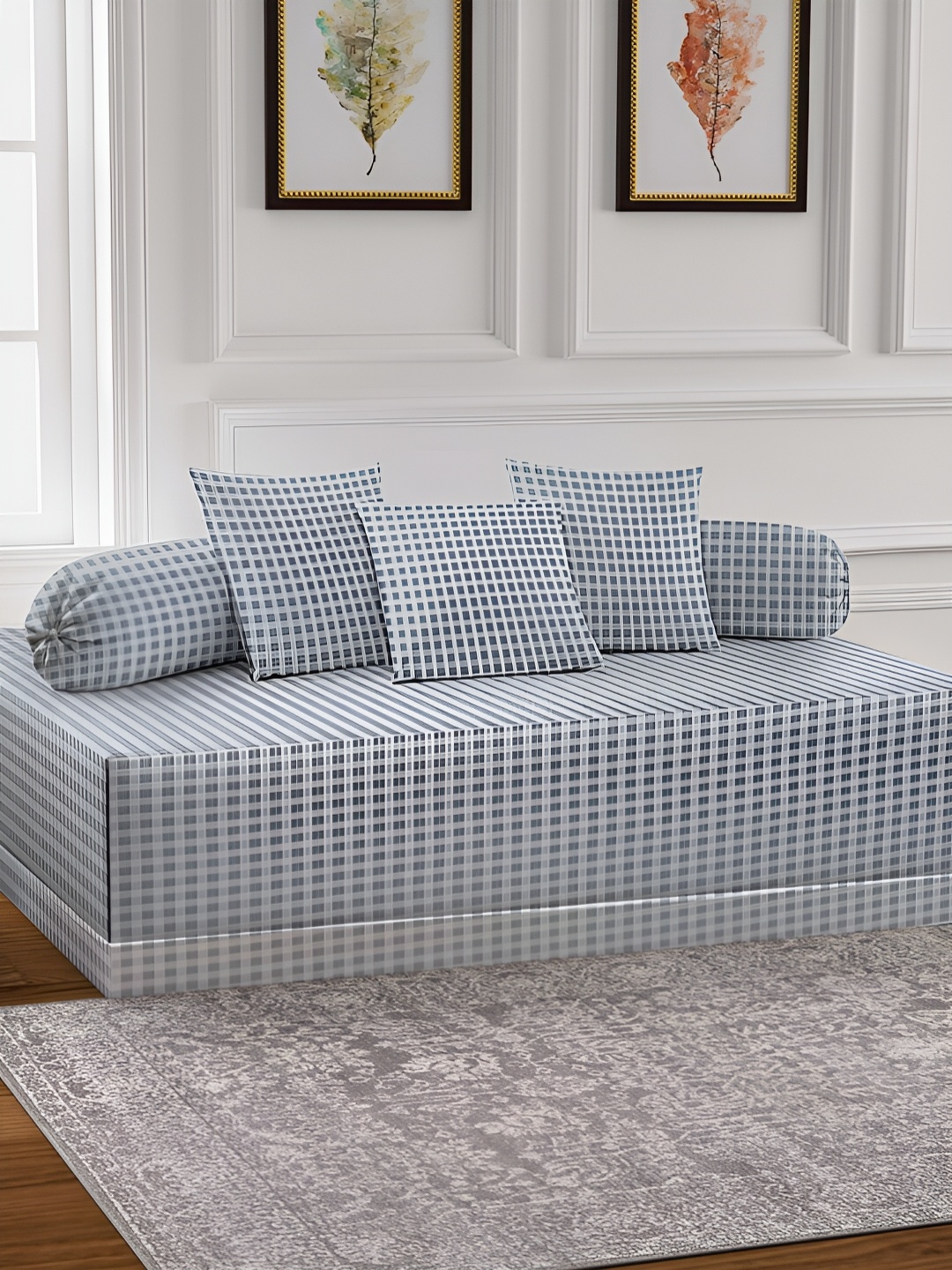 

Arrabi 6-Pcs White & Grey Printed Diwan Set