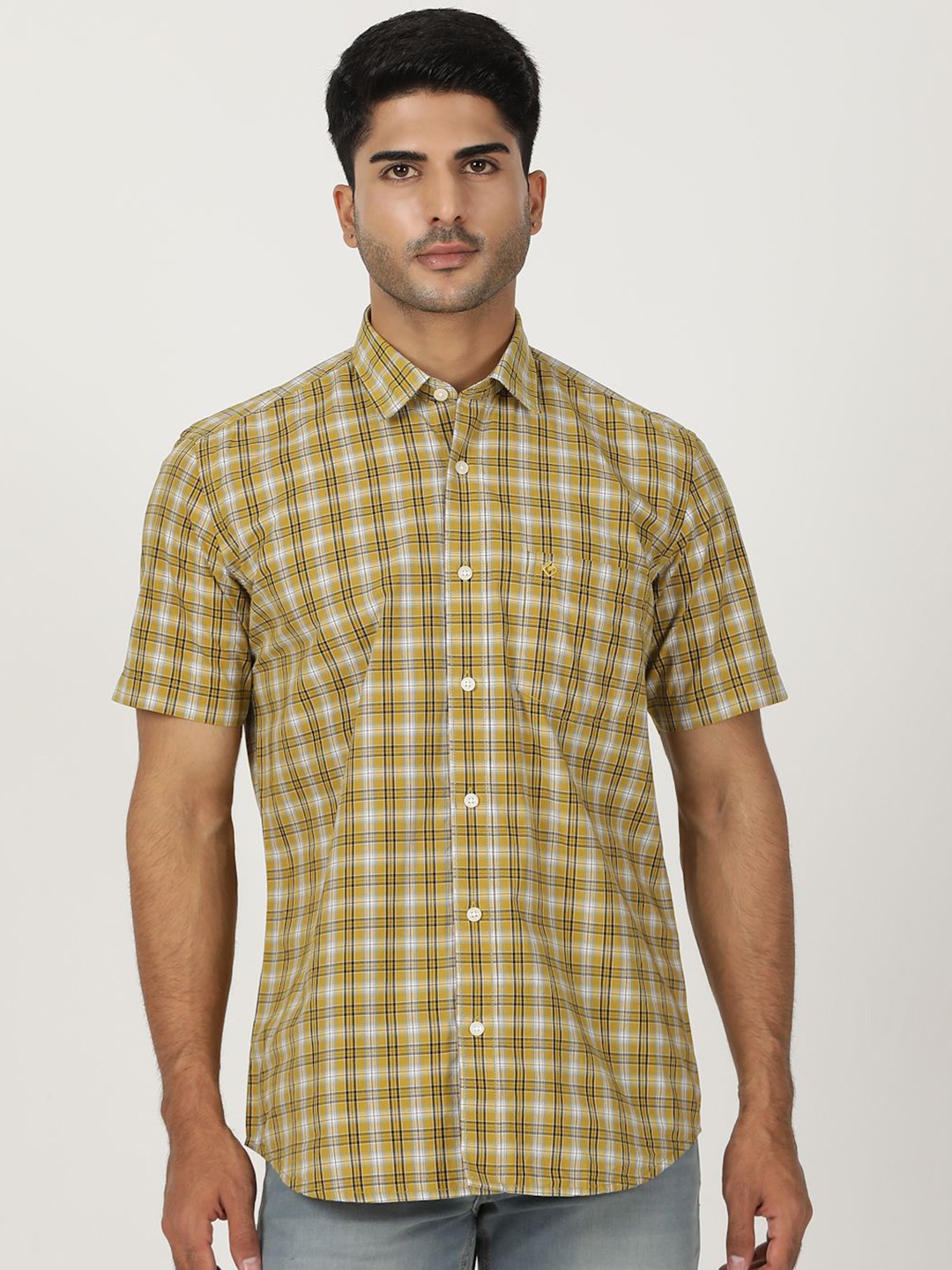 

Greenfibre Men Opaque Checked Casual Shirt, Yellow