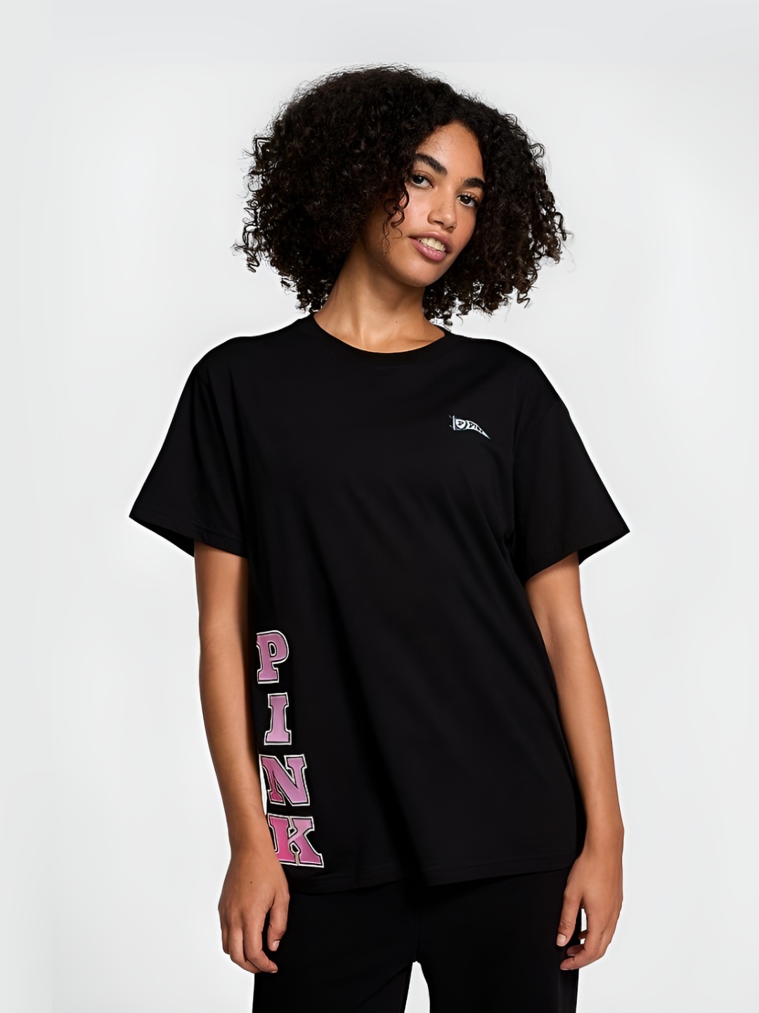 

Victoria's Secret Women Typography Pockets T-shirt, Black