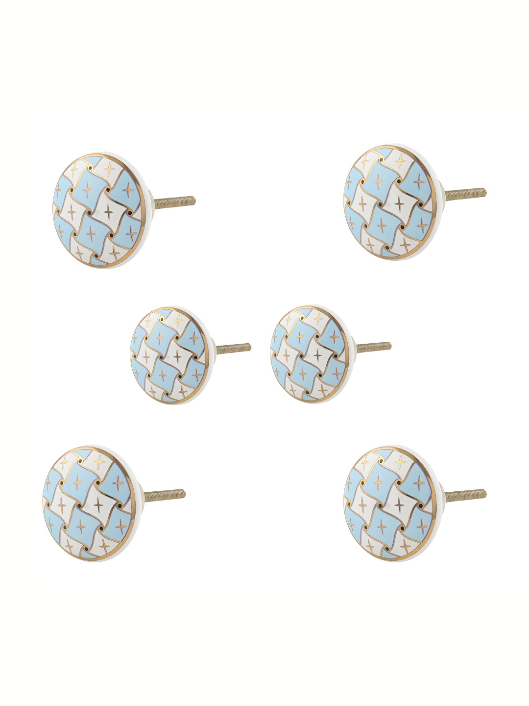 

Indianshelf 6-Pcs White & Blue Printed Ceramic Knobs
