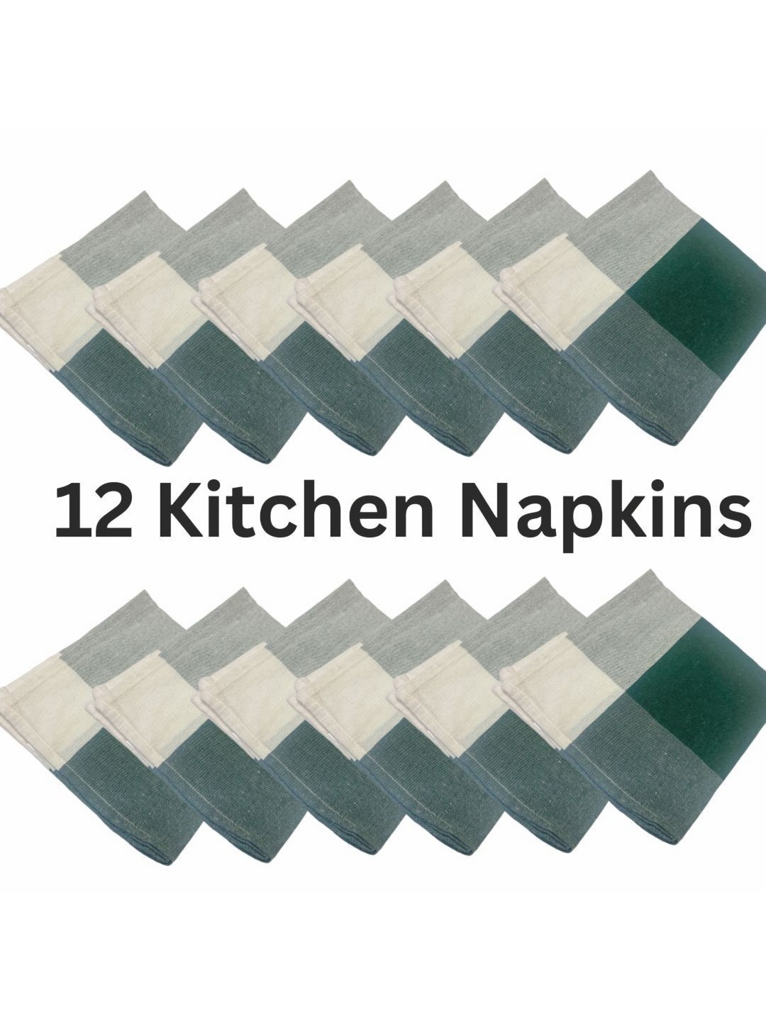 

Lushomes 12-Pcs Green & Beige Checked & Striped Cotton Kitchen Towels