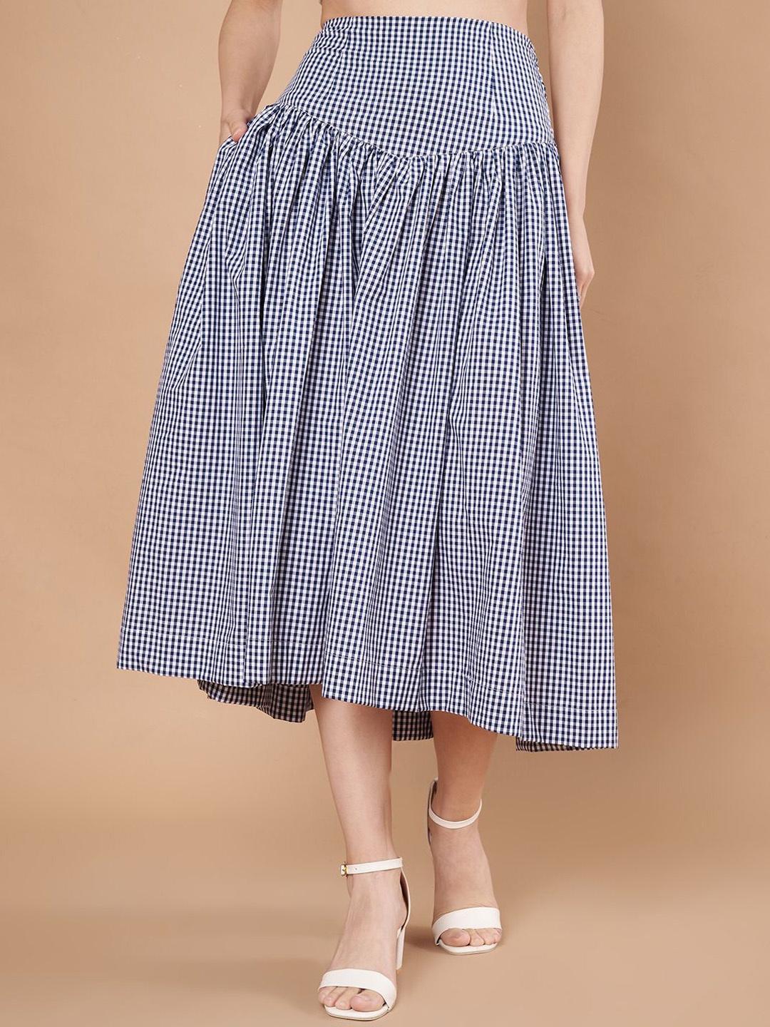 

Hencemade Checked Flared Midi Skirts, White