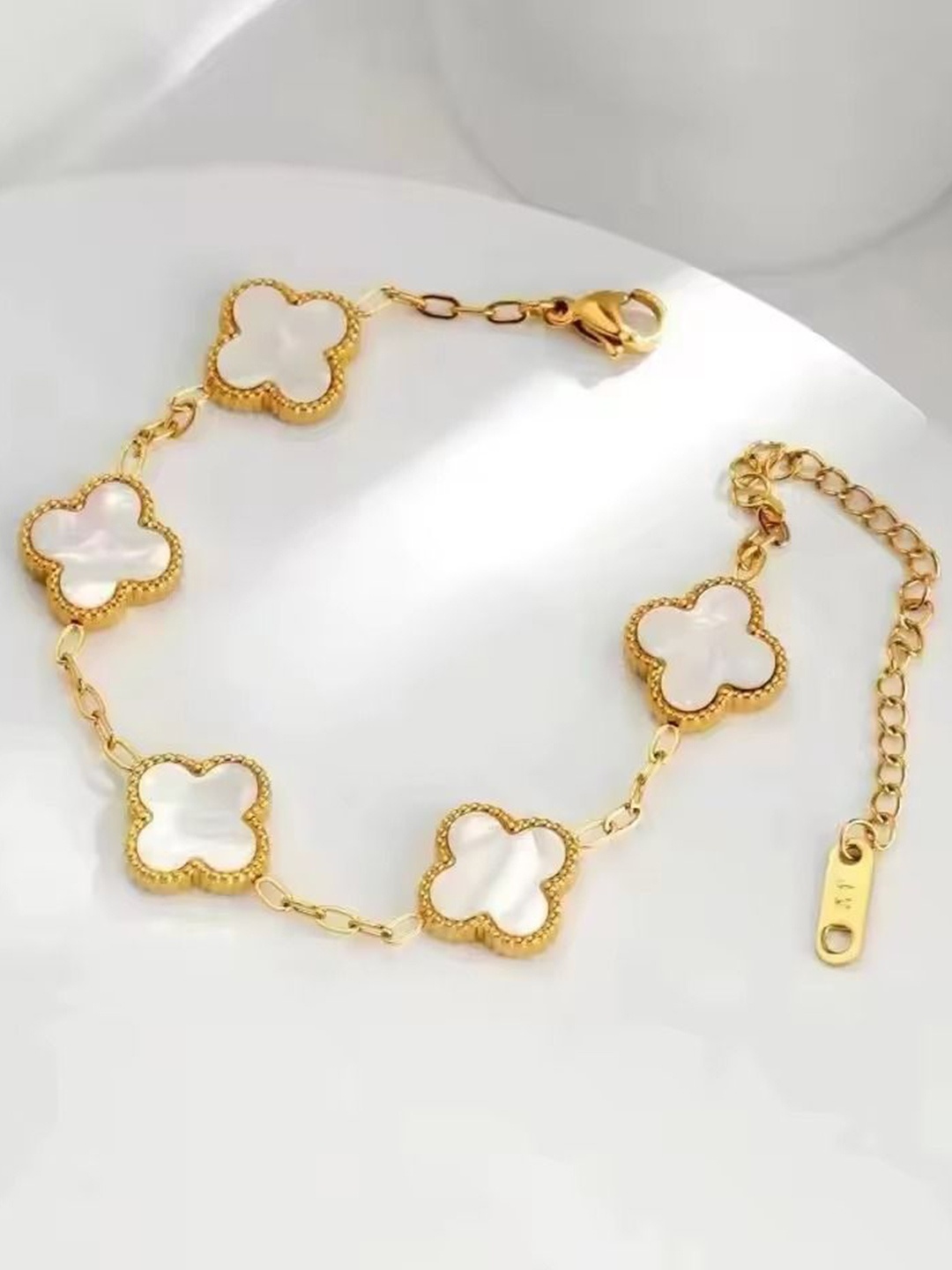 

DIVASTRI Stainless Steel Gold-Plated American Diamond Studded Wraparound Bracelet