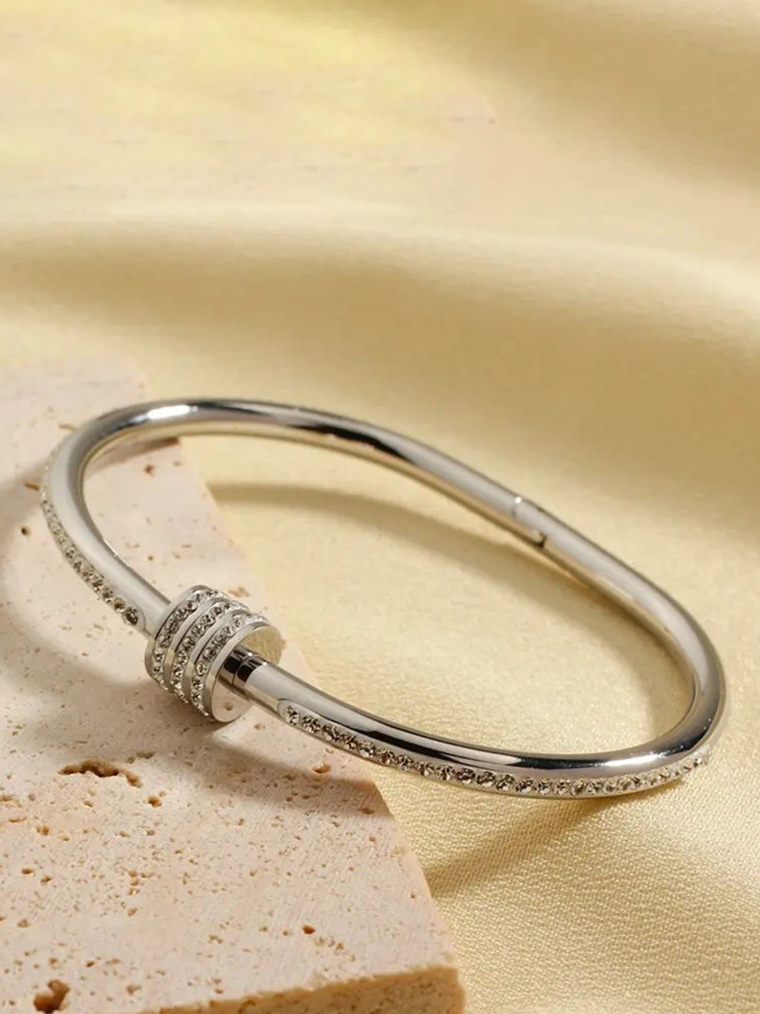 

DIVASTRI Stainless Steel American Diamond Studded Kada Bracelet, Silver