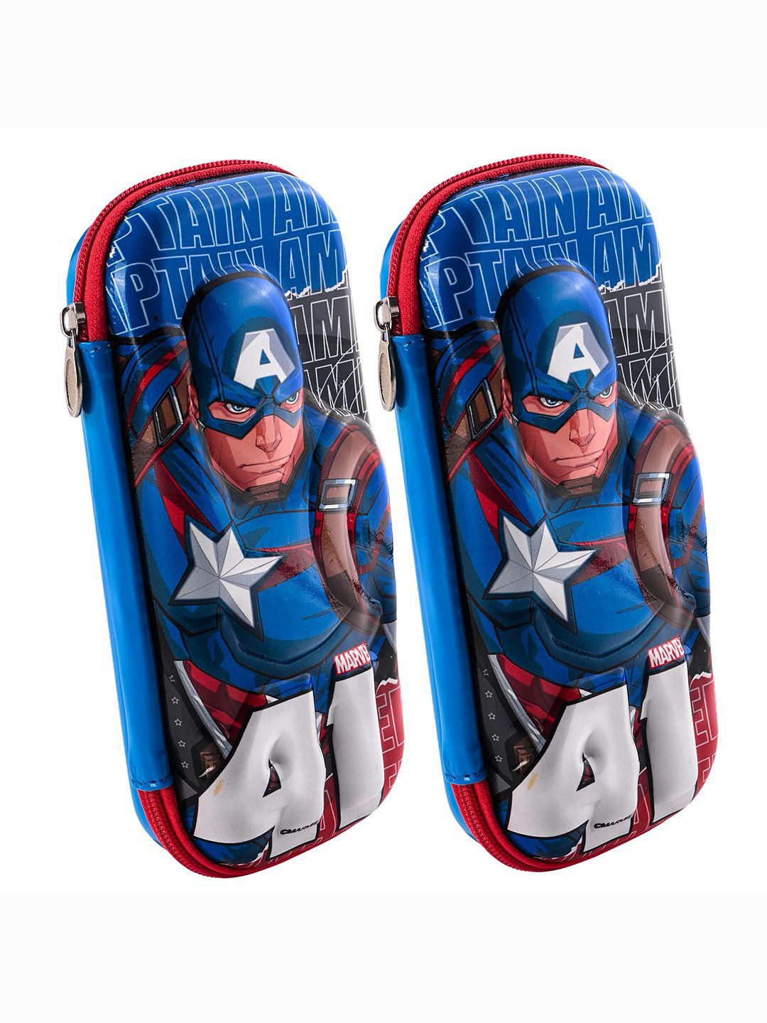 

Kuber Industries Red & Blue 2 Pieces Captain America 3D Printed Pencil Box with Zip