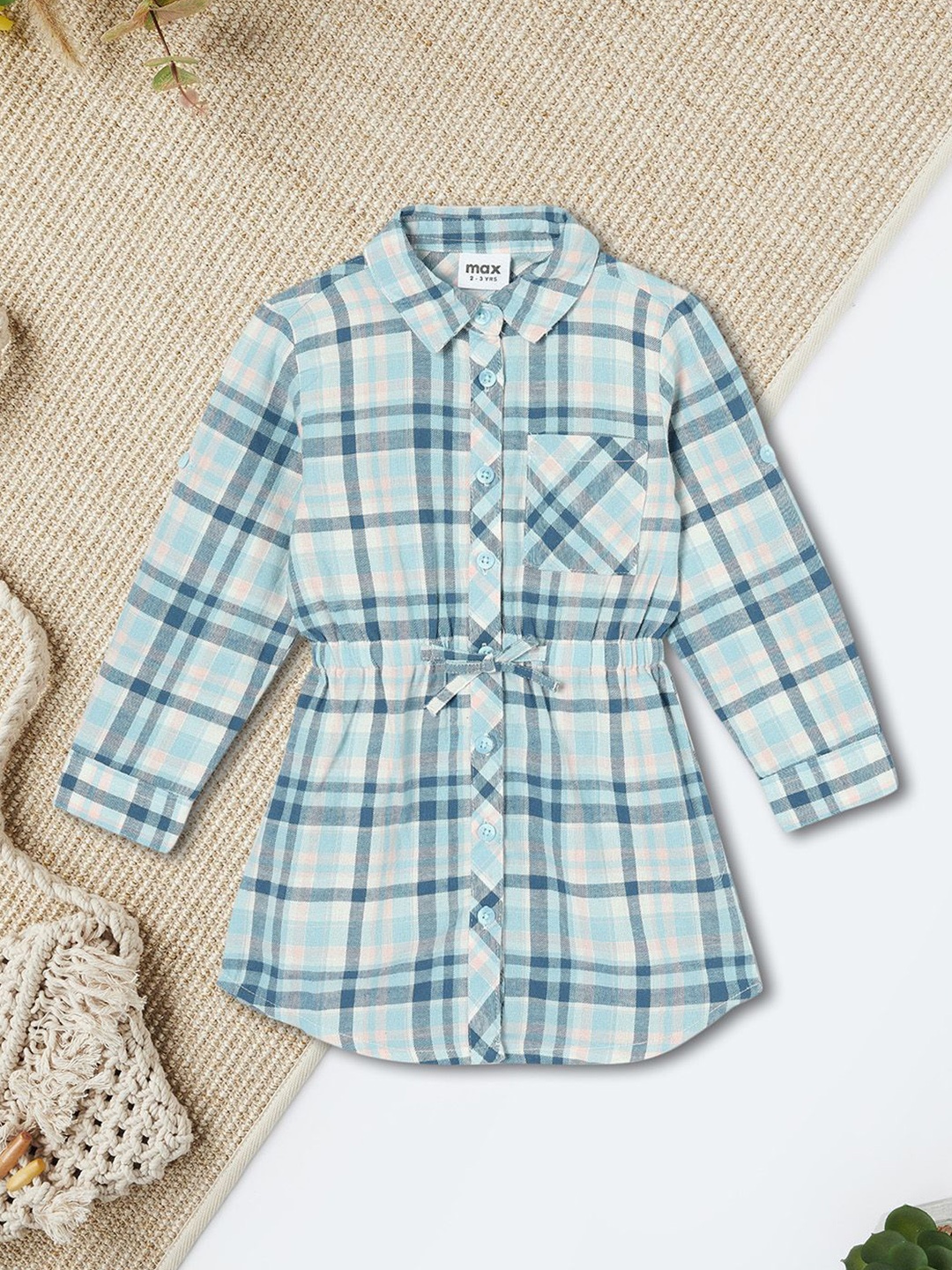 

max Checked Shirt Dress, Blue