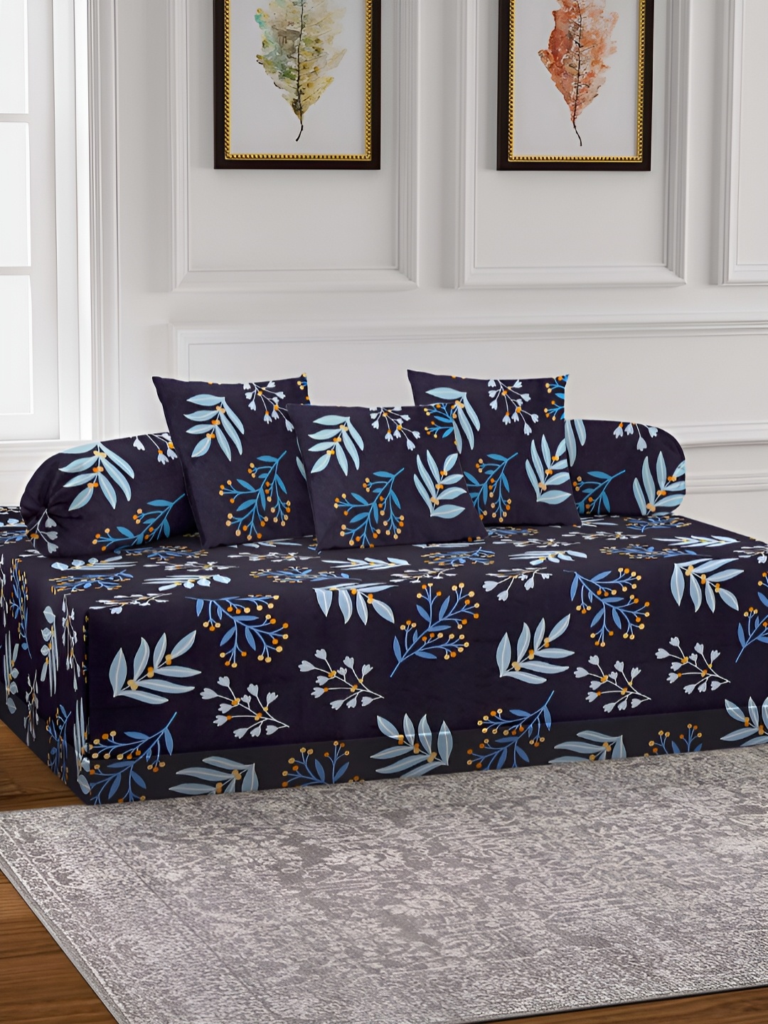 

Arrabi 6-Pcs Black & Blue Printed Diwan Set