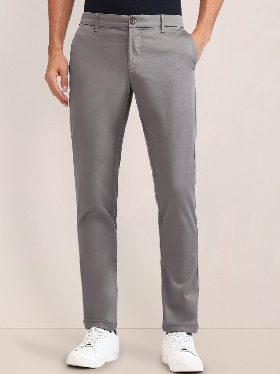 

U.S. Polo Assn. Men Smart Mid-Rise Slim Fit Trousers, Grey