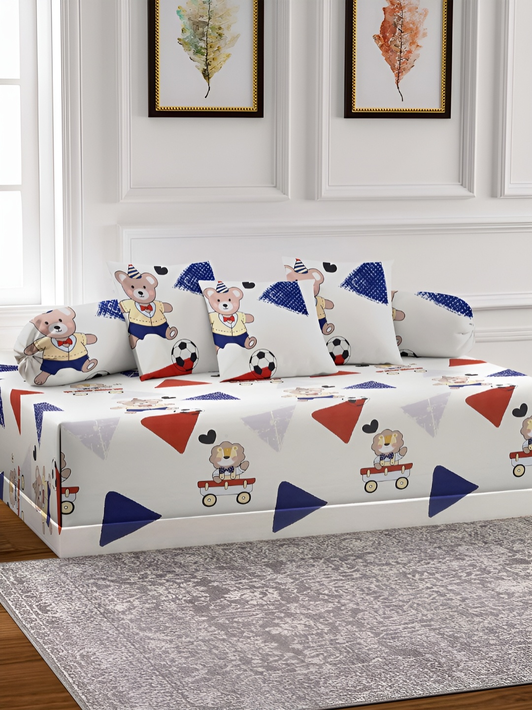 

Arrabi 6-Pcs White & Blue Printed Diwan Set
