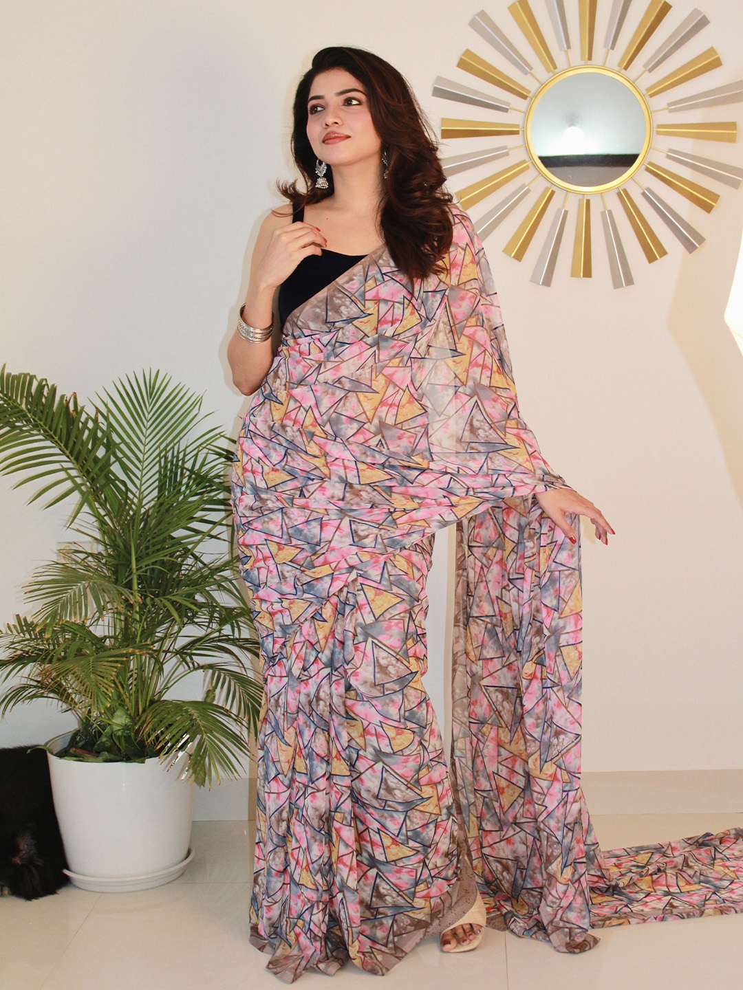 

SANJANA SILK Pure Georgette Bagh Saree, Mustard