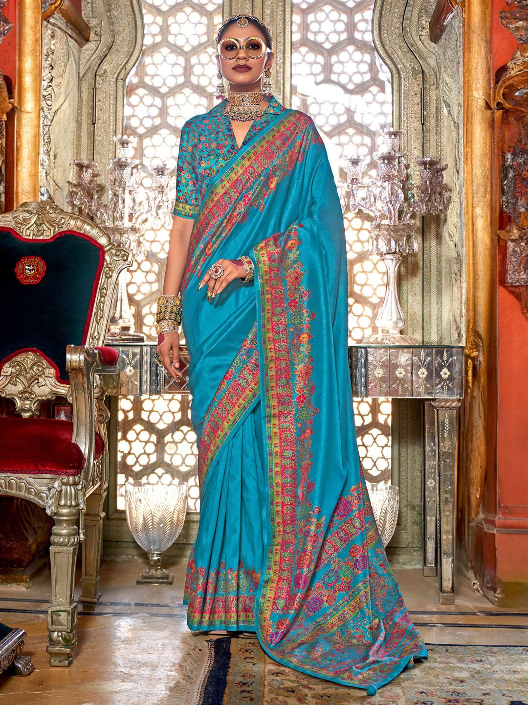 

Anouk Ethnic Motifs Silk Blend Banarasi Saree, Blue