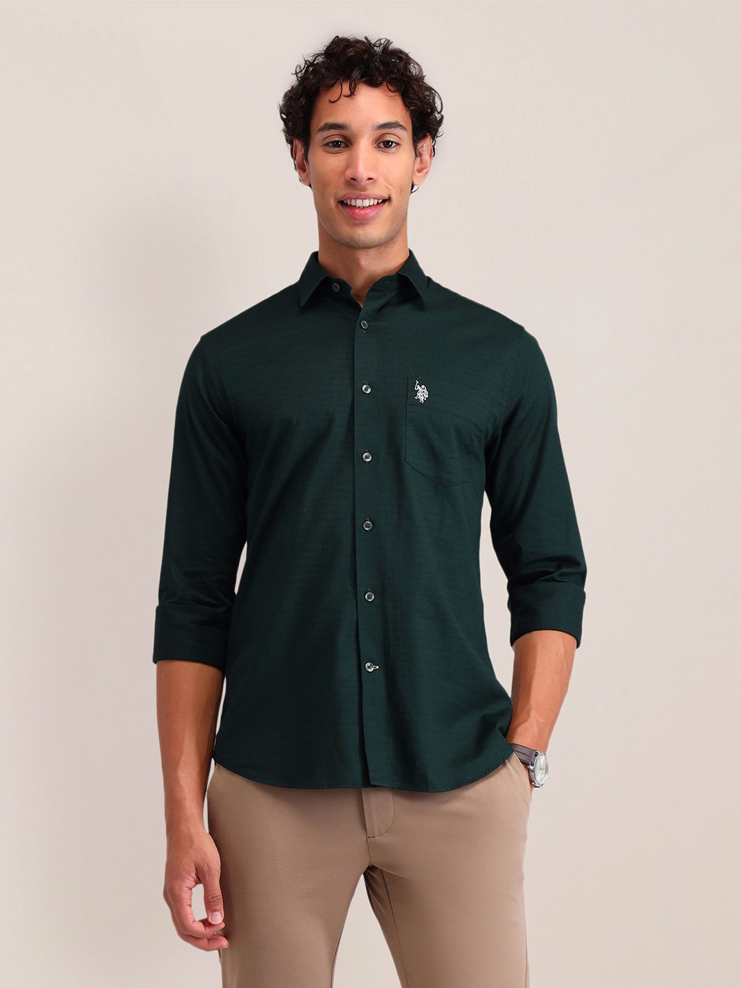 

U.S. Polo Assn. Men Classic Tailored Fit Opaque Casual Shirt, Green