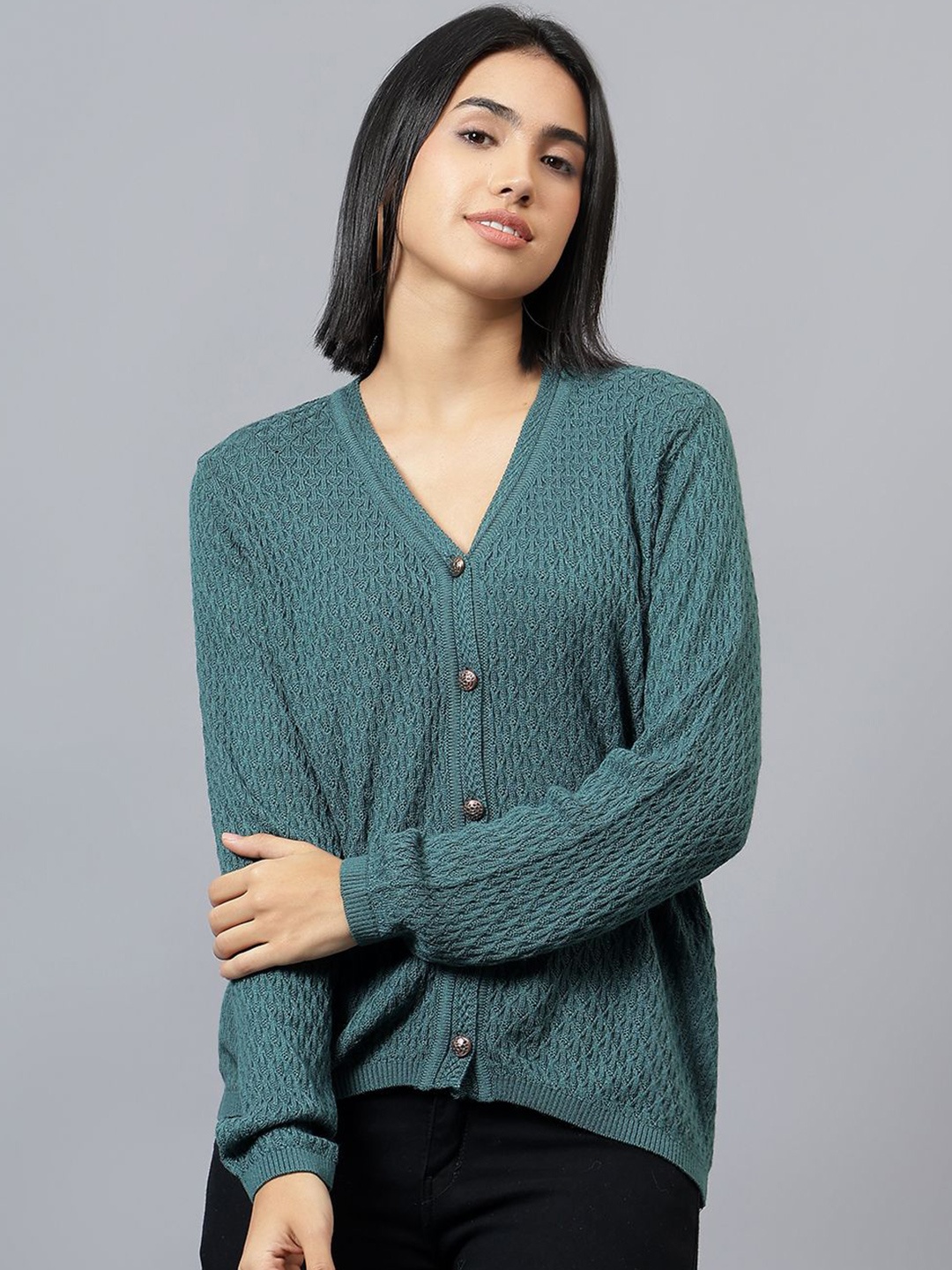 

Cantabil Women Self Design Cardigan, Teal