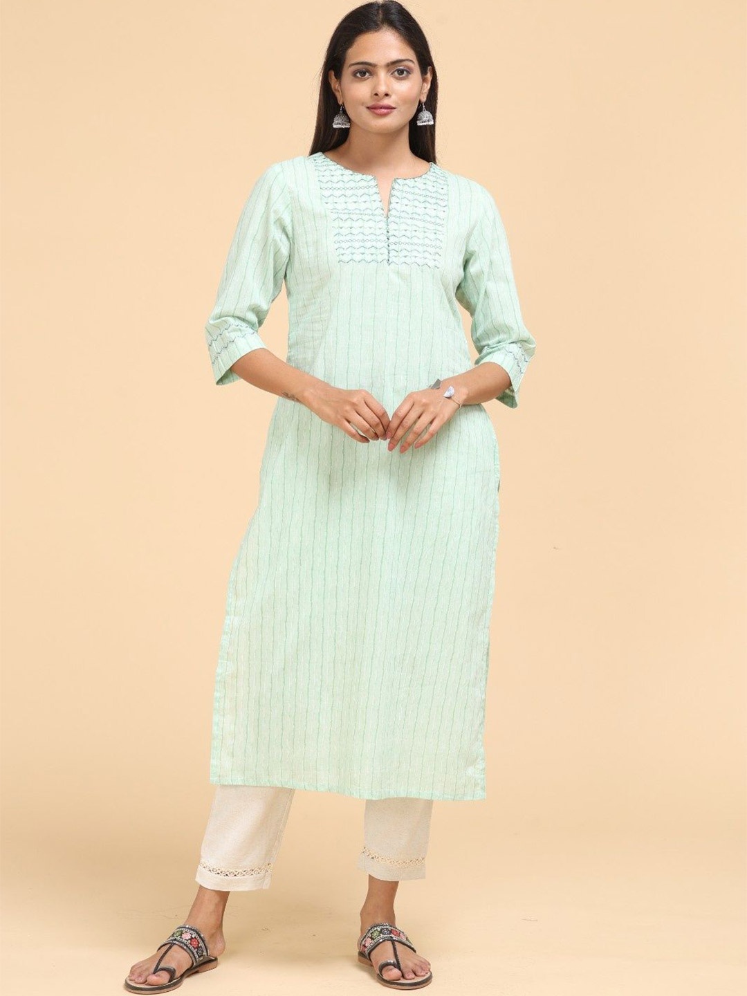 

Vismay Printed Pure Cotton Straight Kurtas, Green