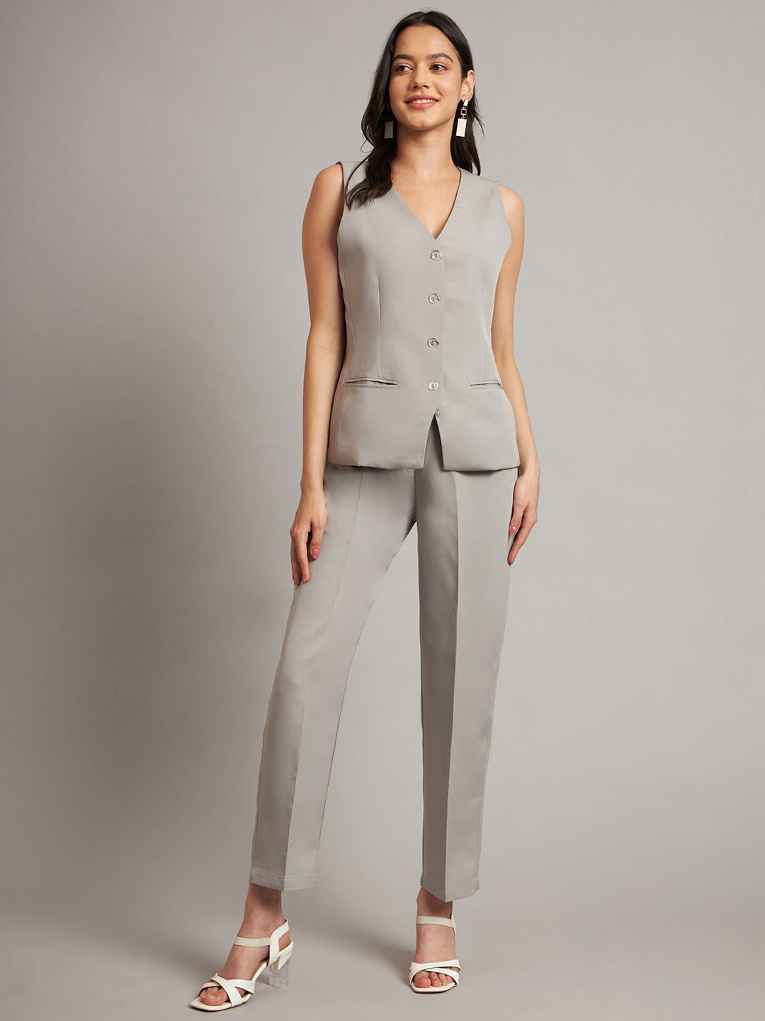 

BRINNS Women Single-Breasted Two-Piece Suit, Grey