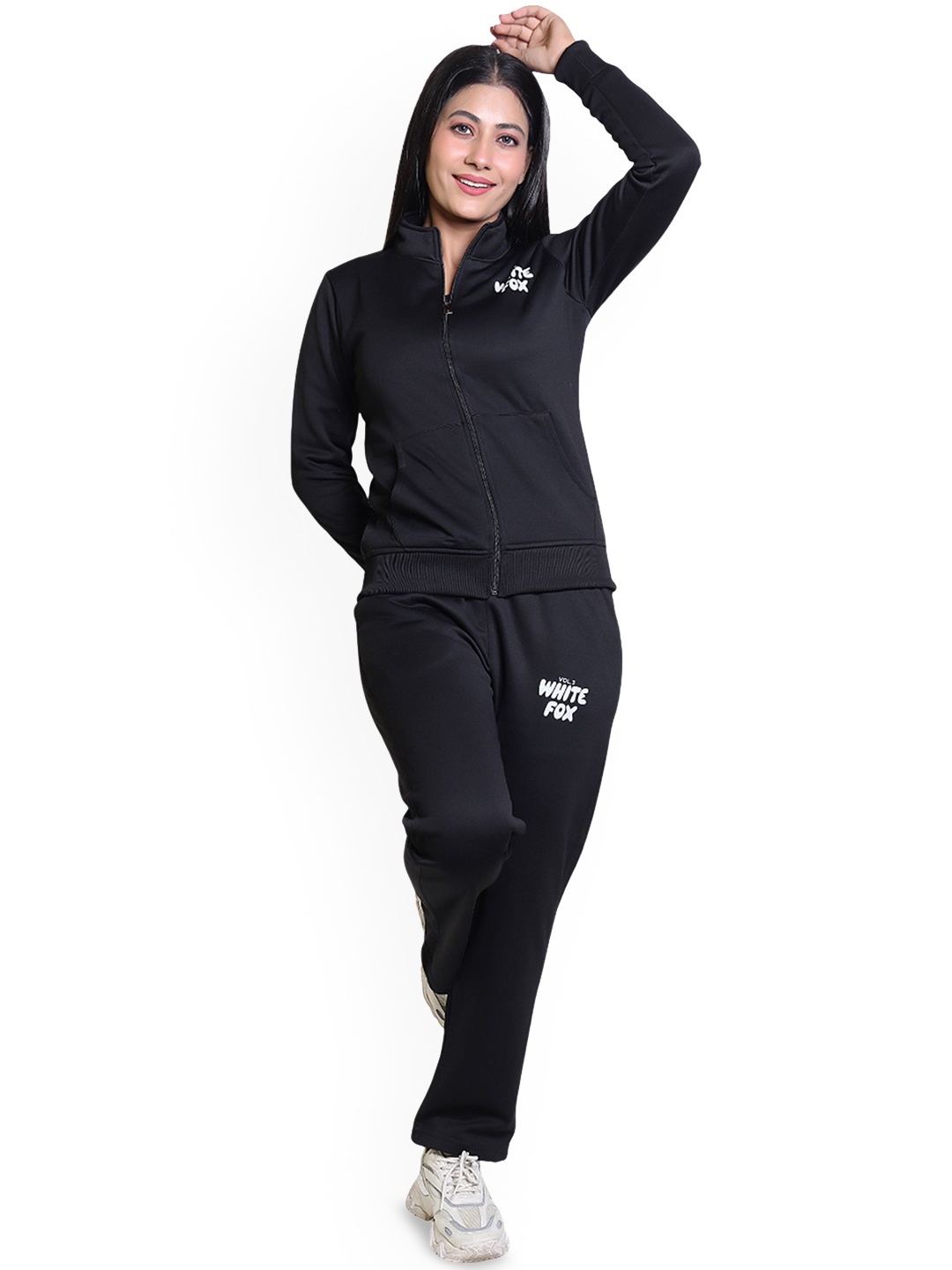 

Divine Girl Women Mock Collar Long Sleeve Tracksuit, Black