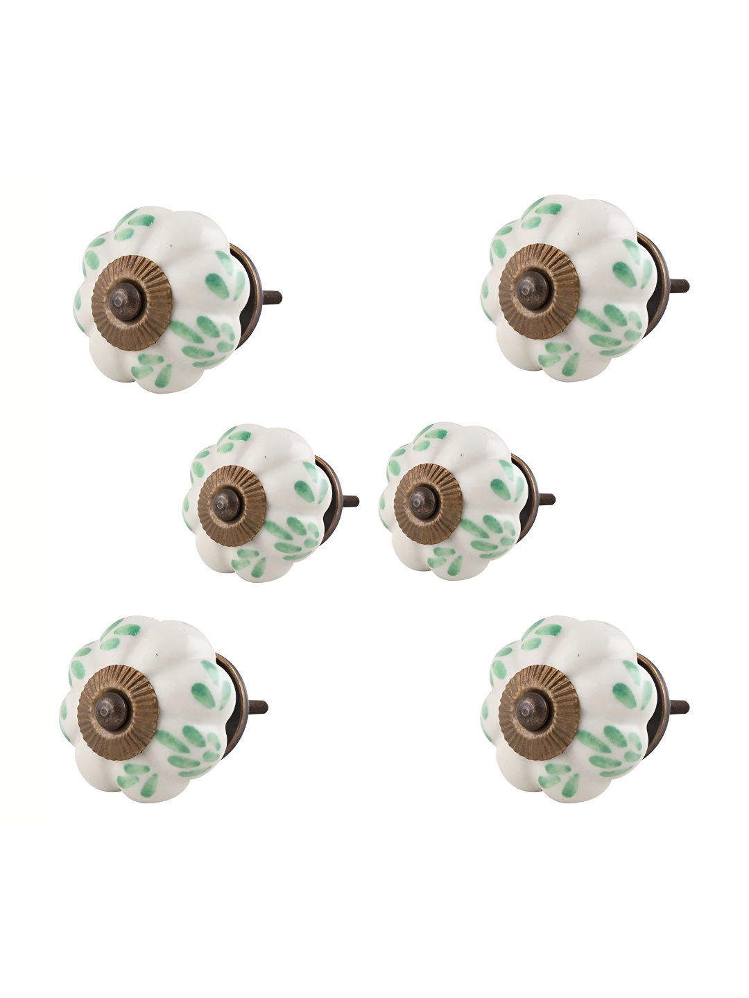 

Indianshelf 6-Pcs White & Green Printed Ceramic Knobs