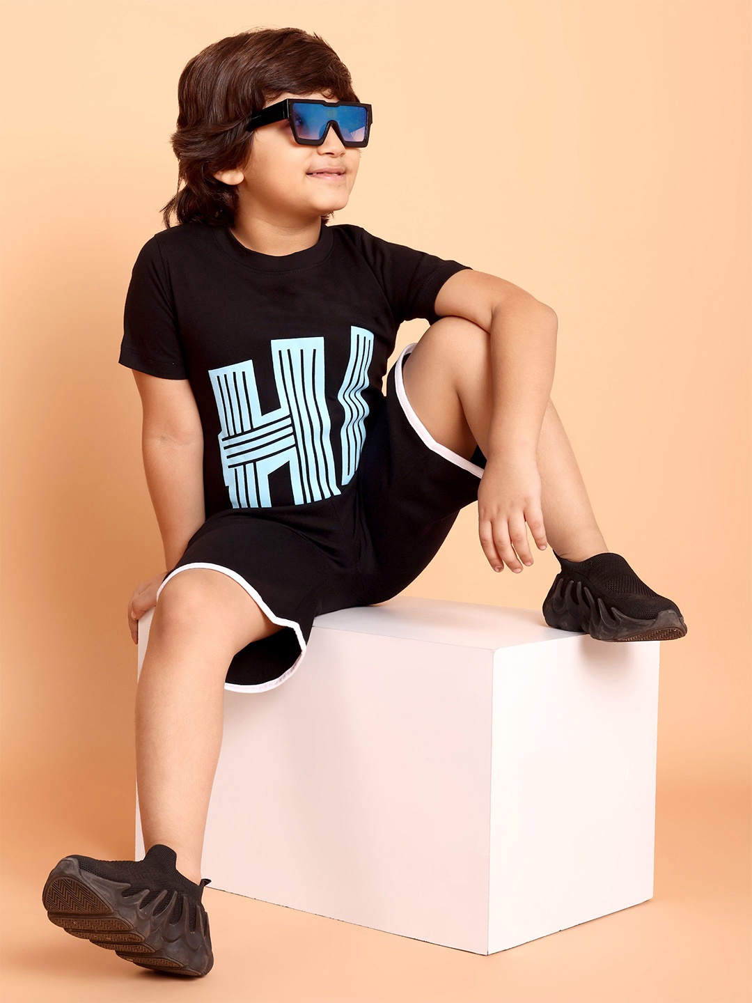 

HERE&NOW Boys Printed T-shirt with Shorts, Black