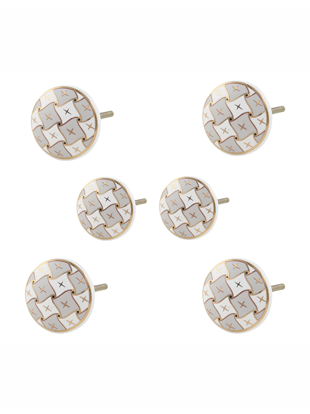 

Indianshelf 6-Pcs Grey & White Printed Ceramic Knobs