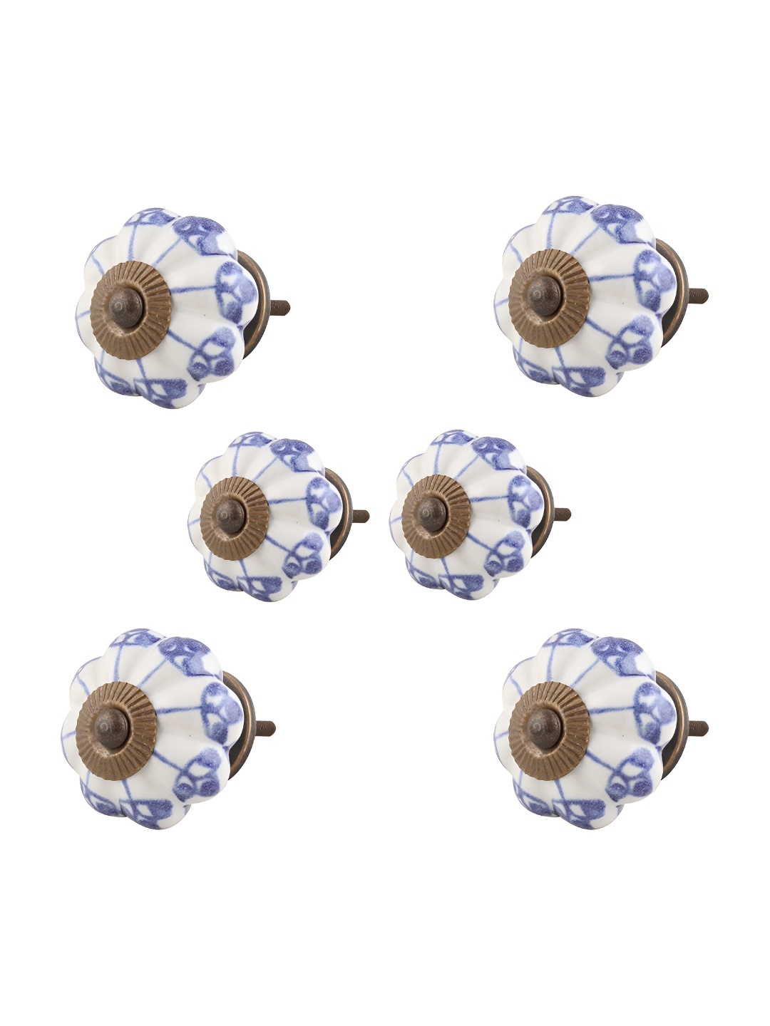 

Indianshelf 6-Pcs White & Blue Shamrock Printed Ceramic Knobs