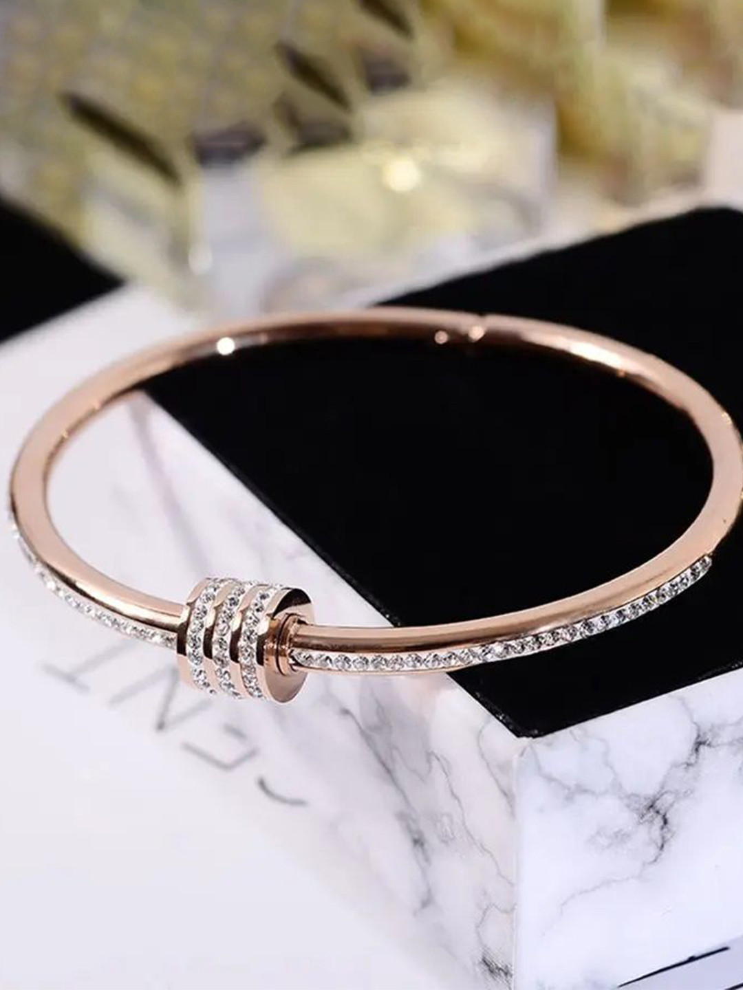 

DIVASTRI American Diamond Antique Rose Gold-Plated Kada Bracelet