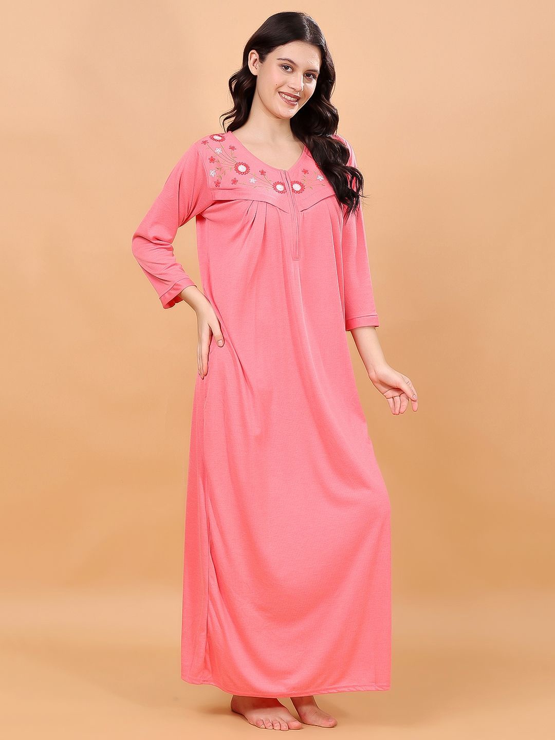 

CHUI MUI Women Round Neck Maternity Maxi Nightdress, Pink