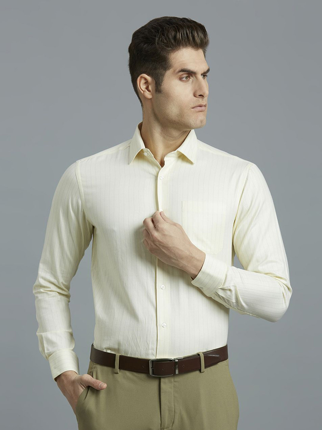 

Reid & Taylor Men Classic Opaque Striped Formal Shirt, White