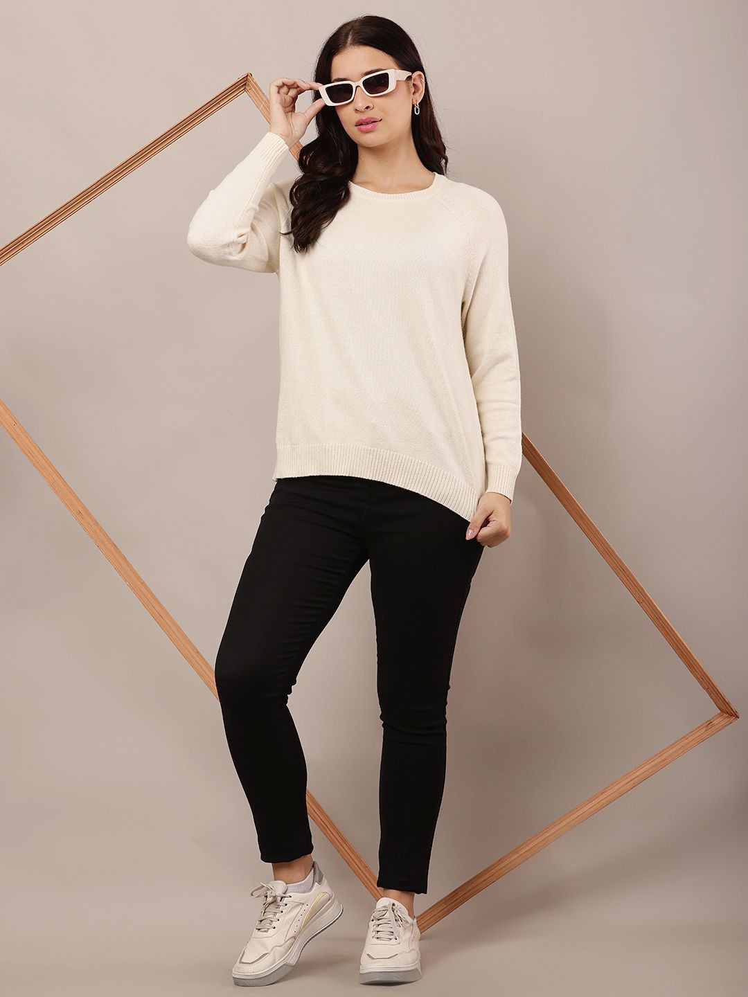 

NoBarr Women Ribbed Pullover, Cream
