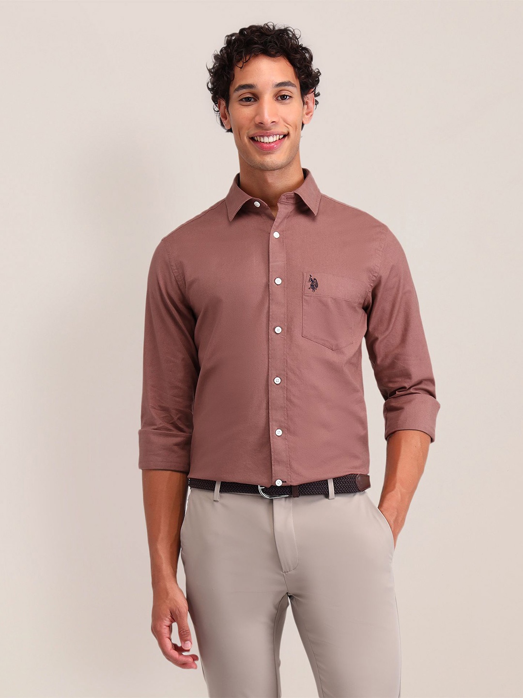 

U.S. Polo Assn. Men Classic Tailored Fit Opaque Casual Shirt, Pink