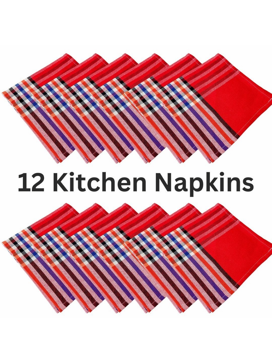 

Lushomes Set Of 12 Red & Blue Striped Pure Cotton Kitchen Towels