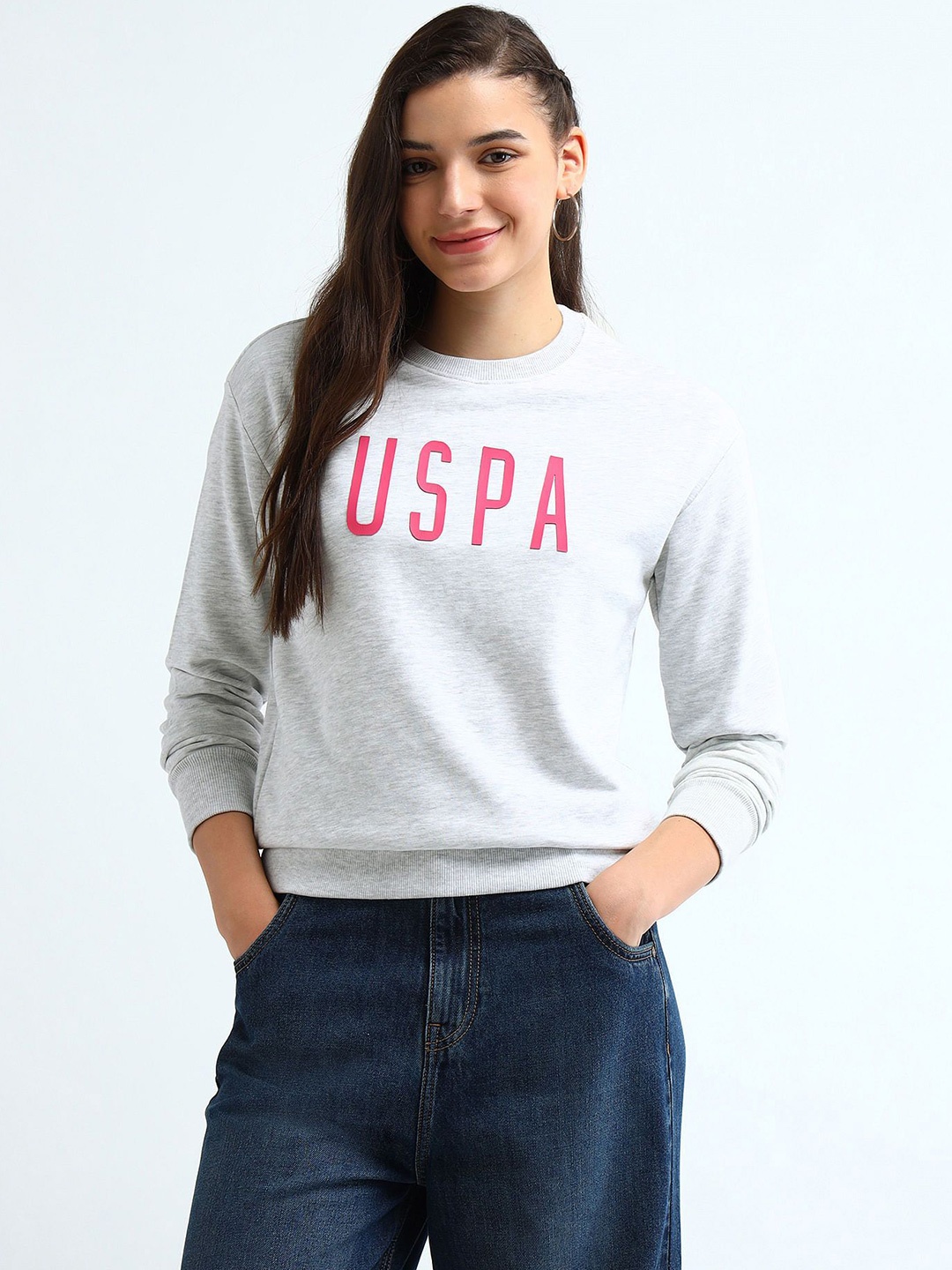 

U.S. Polo Assn. Women Women Long Sleeves Round Neck Sweatshirt, Grey
