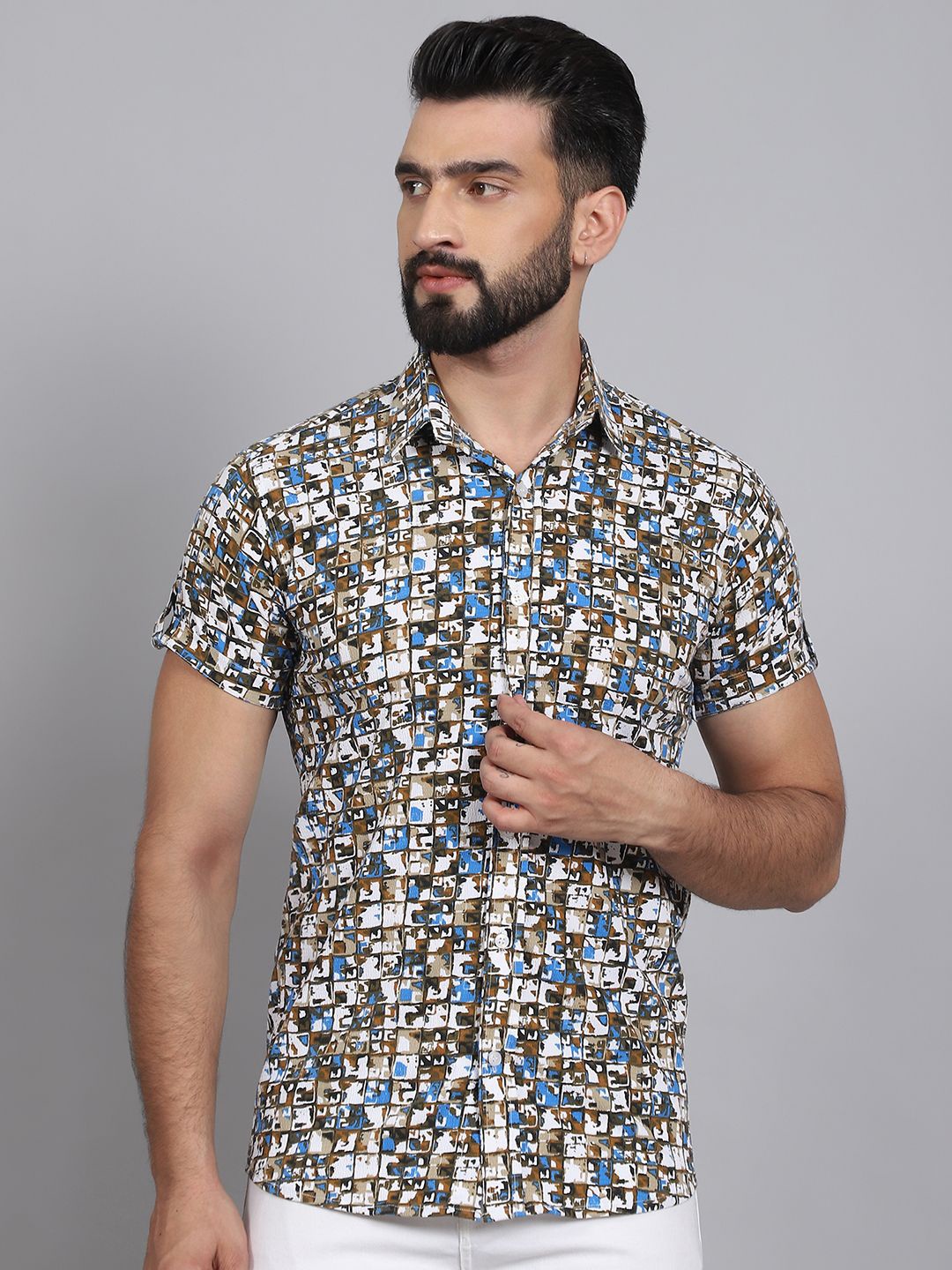 

Tanip Men Floral Sheer Printed Casual Shirt, Blue