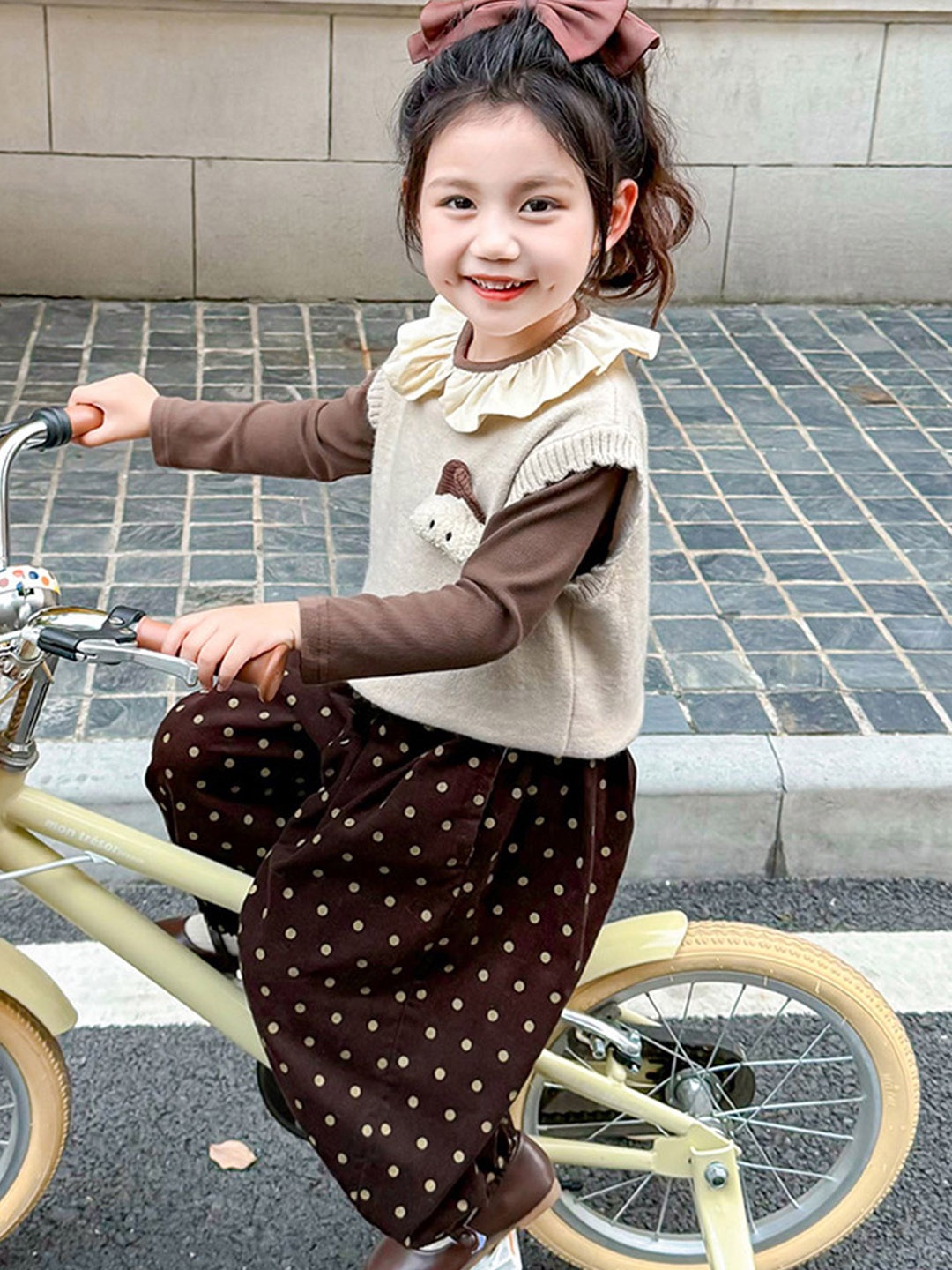 

LULU & SKY Girls Peter Pan Collar Long Sleeves Top With Trouser With Sweater, Brown