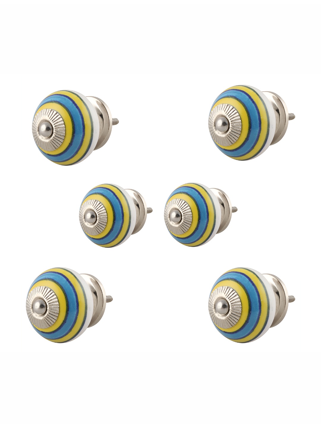 

Indianshelf Yellow & Blue 6 Pieces Stripe Printed Ceramic Knobs