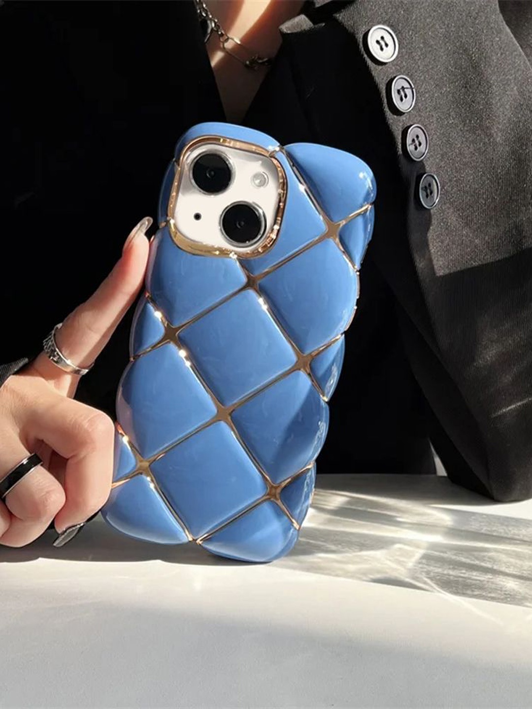 

Luxury Kase Geometric Printed iPhone 15 Plus Back Case Mobile Accessories, Blue