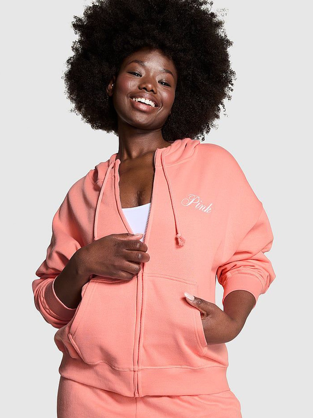 

Victoria's Secret Women Hooded Front-Open Sweatshirt, Pink
