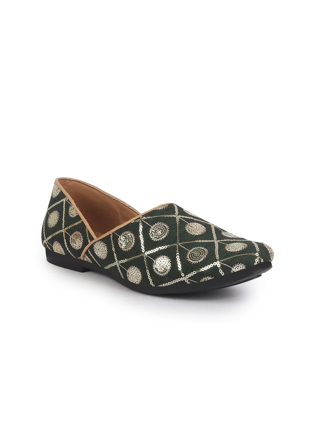 

FAUSTO Men Ethnic - Embellished Slip On Mojaris, Green