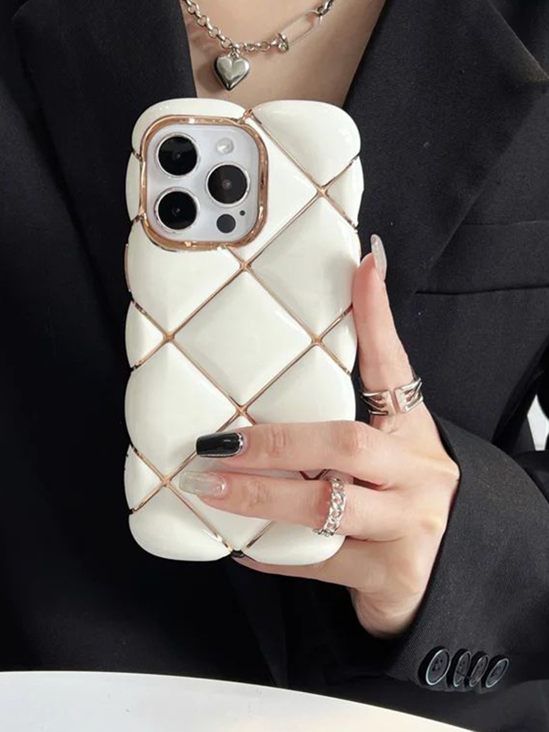 

Luxury Kase Geometric Printed iPhone 13 Pro Max Back Case Mobile Accessories, White