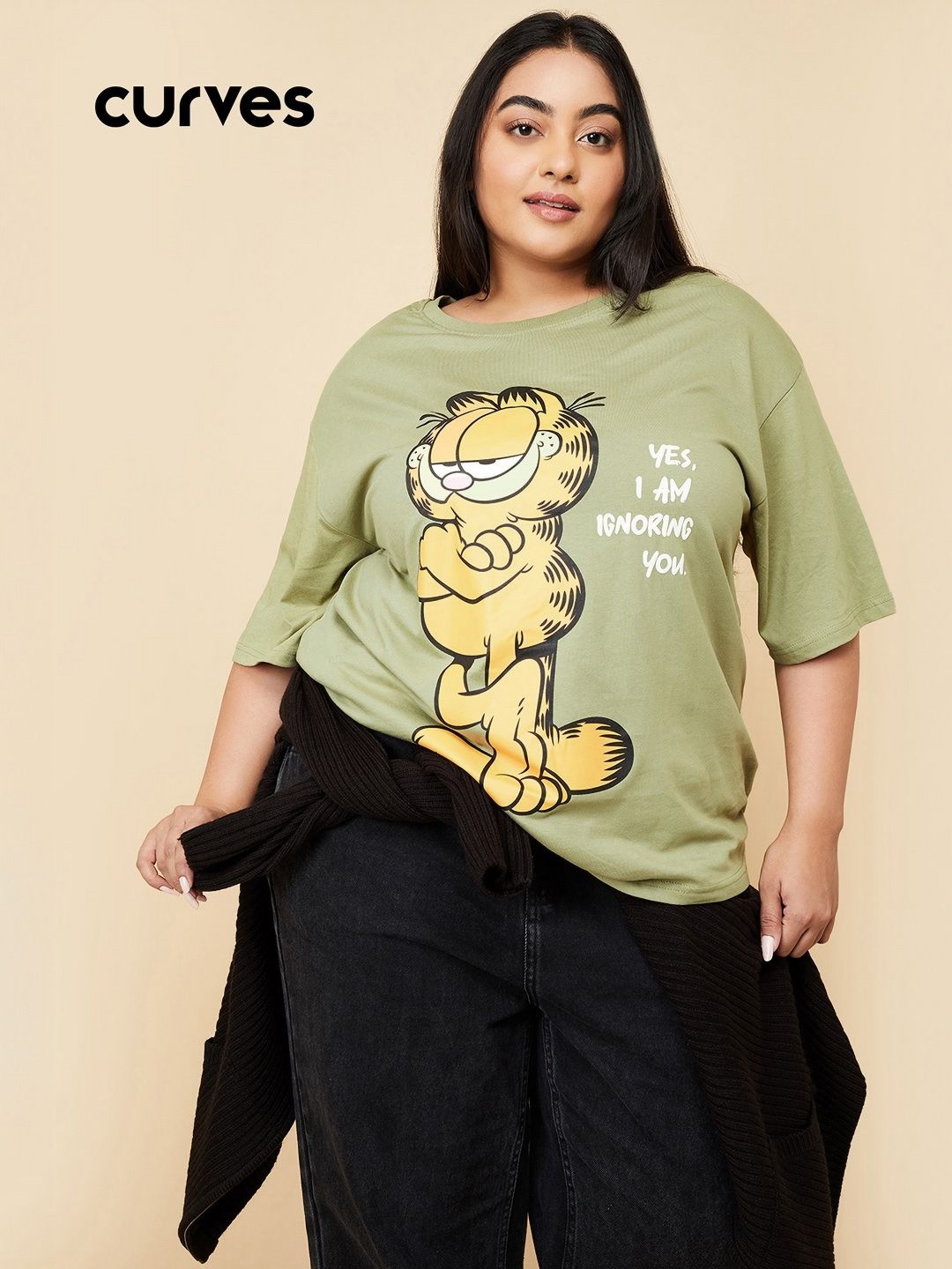 

MAX URB_N Women Garfield Printed T-shirt, Green