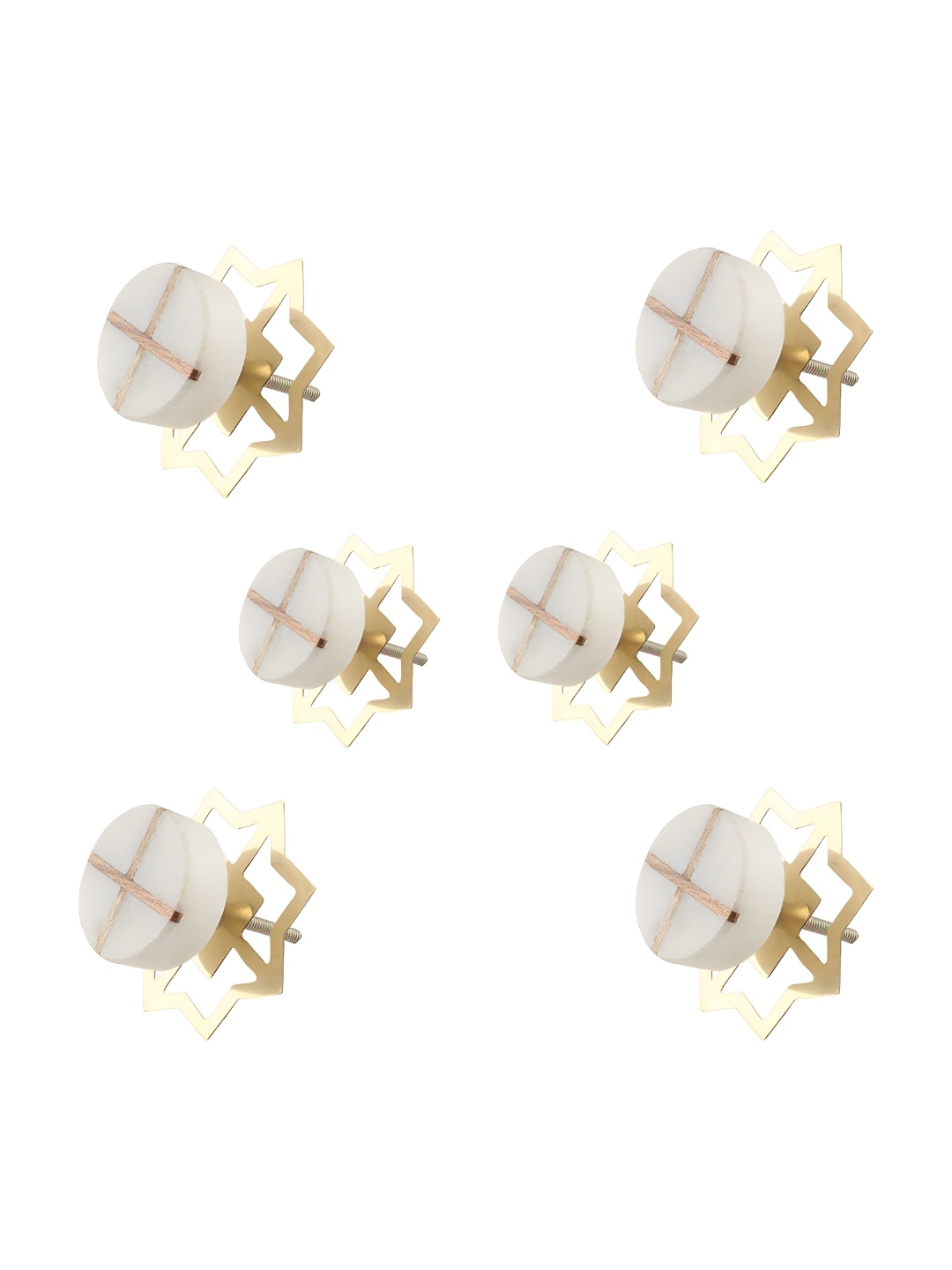 

Indianshelf White & Gold-Toned 6 Pieces Printed Stone Round Knobs