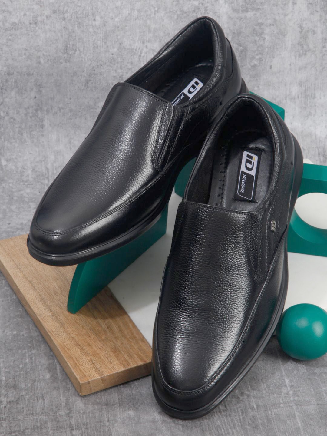 

ID Men Leather Formal Slip On Shoes, Black