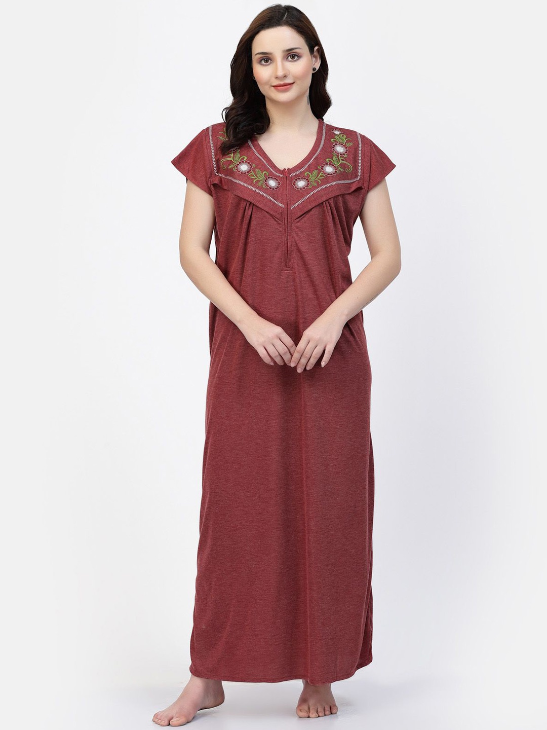 

CHUI MUI Women Maternity Embroidered Maxi Nightdress, Maroon