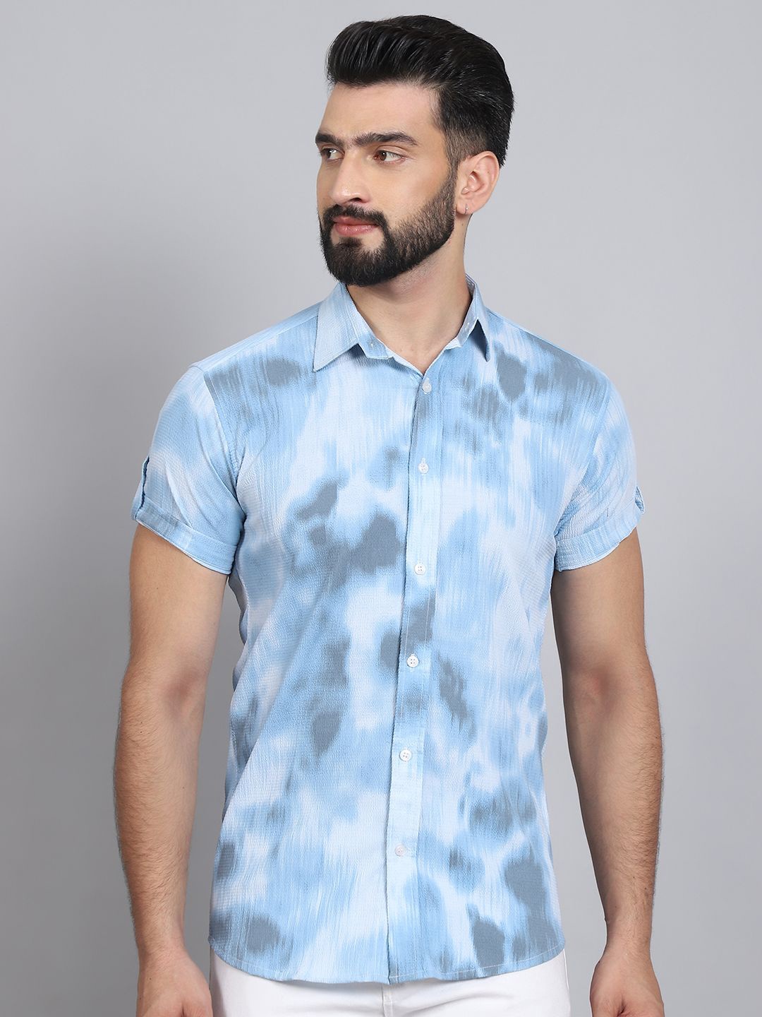 

Tanip Men Floral Sheer Printed Casual Shirt, Blue