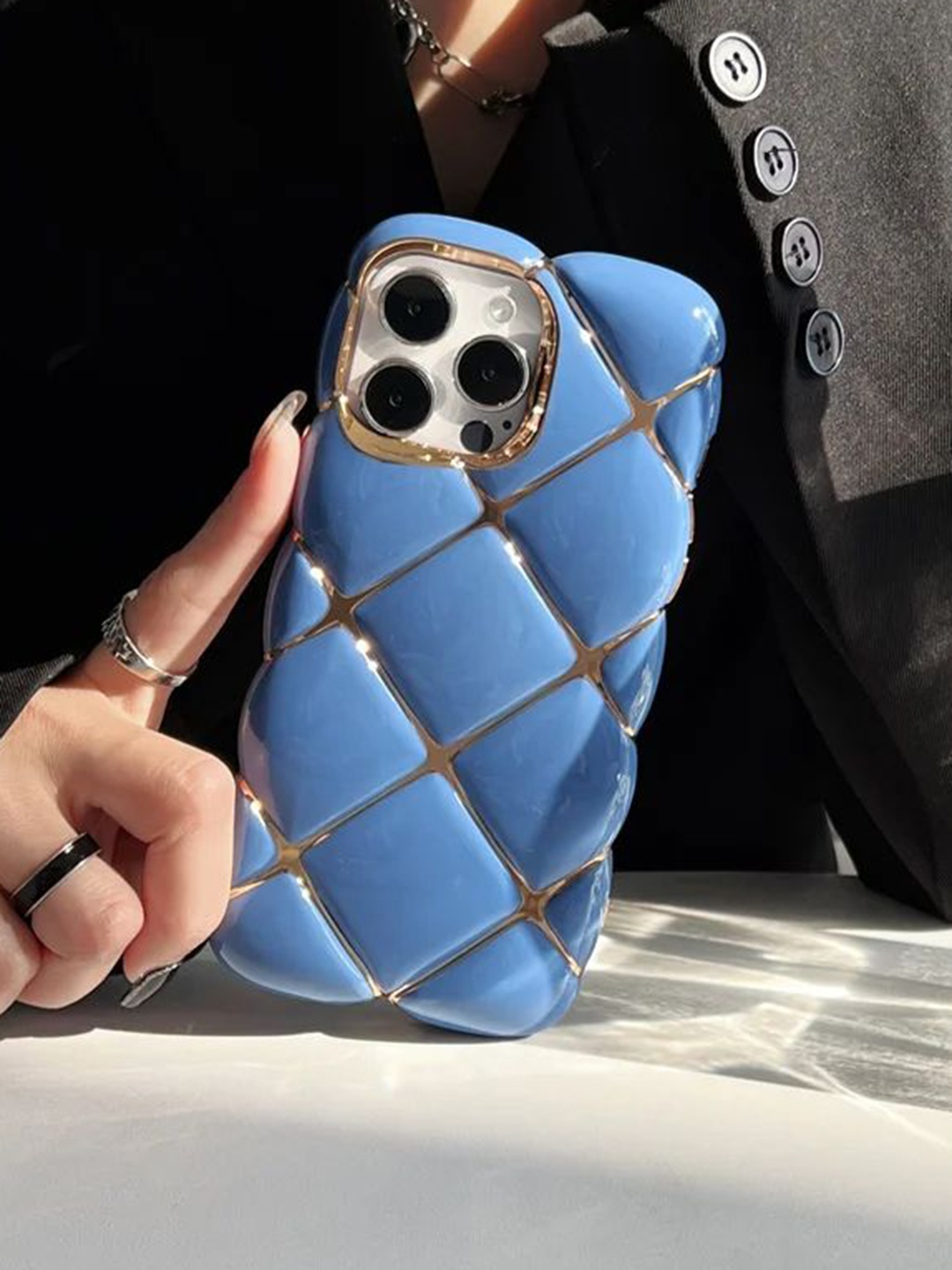 

Luxury Kase Geometric Printed iPhone 15 Pro Max Back Case Mobile Accessories, Blue