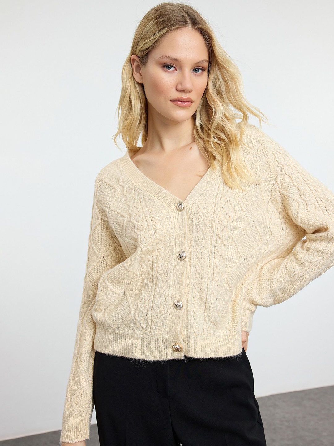 

Trendyol Women Cable Knit Cardigan, Beige